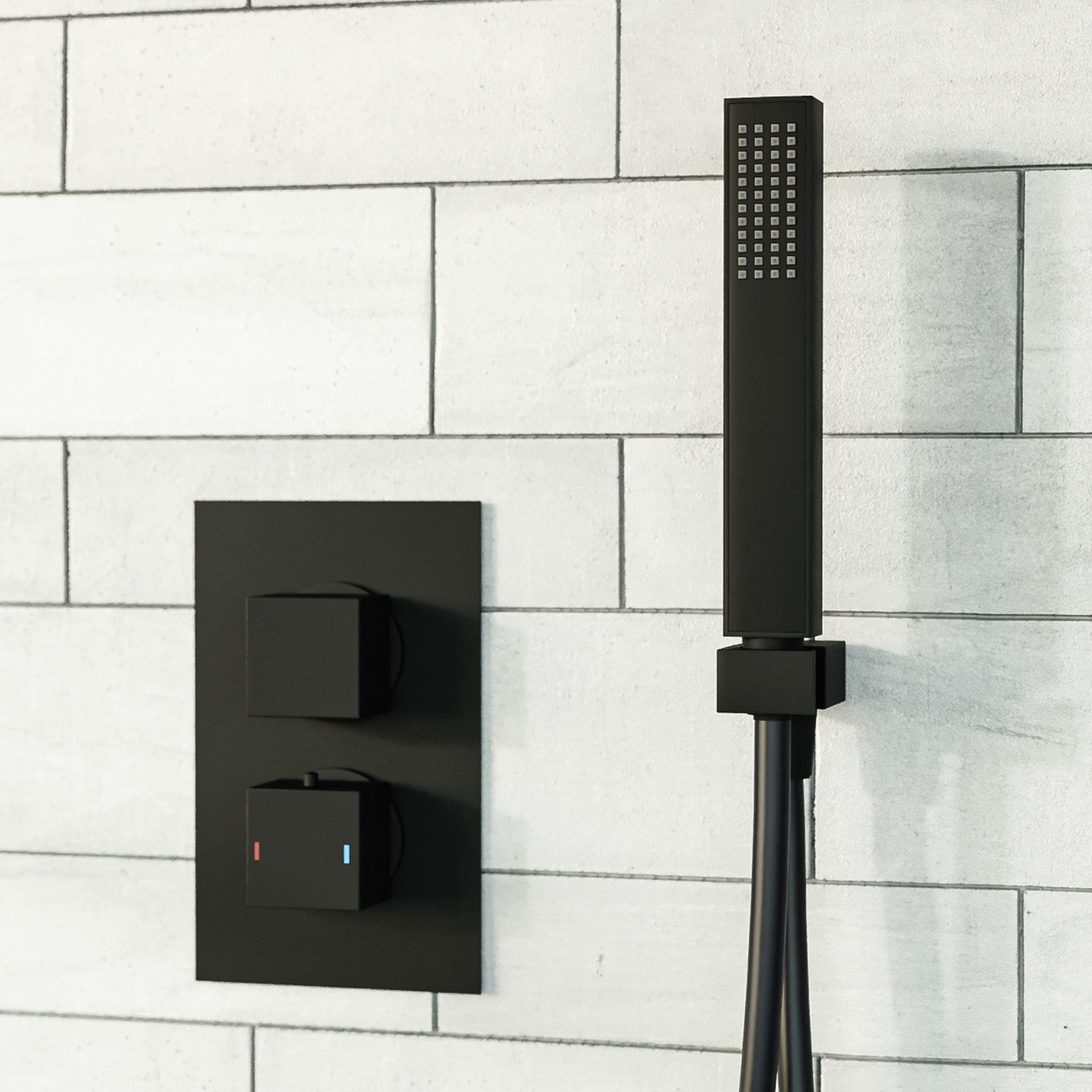 Matte Black Concealed Thermostatic Square Shower Mixer With Handset