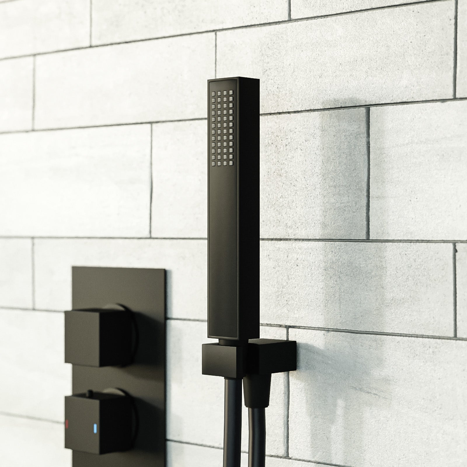 Matte Black Concealed Thermostatic Square Shower Mixer With Handset