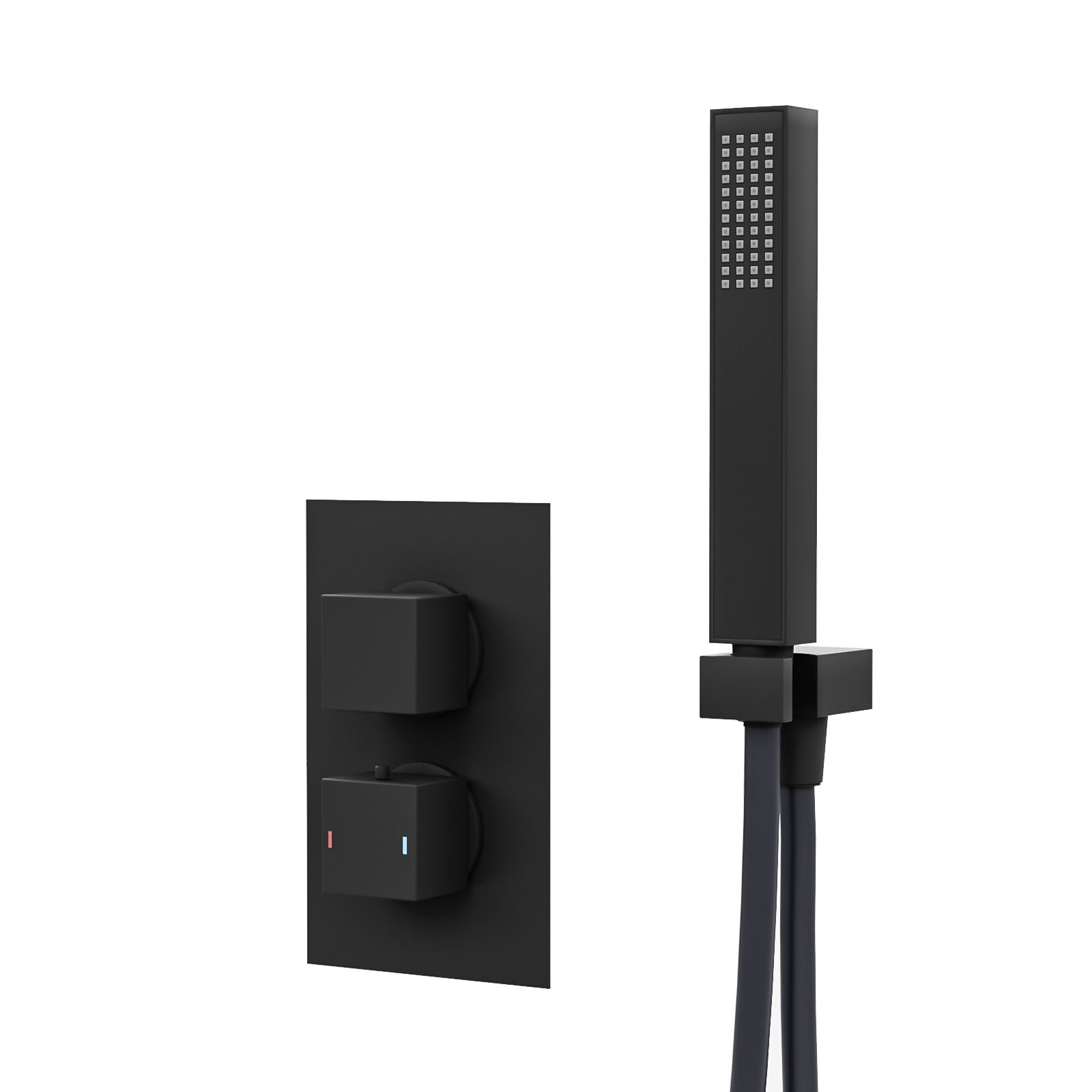 Matte Black Concealed Thermostatic Square Shower Mixer With Handset
