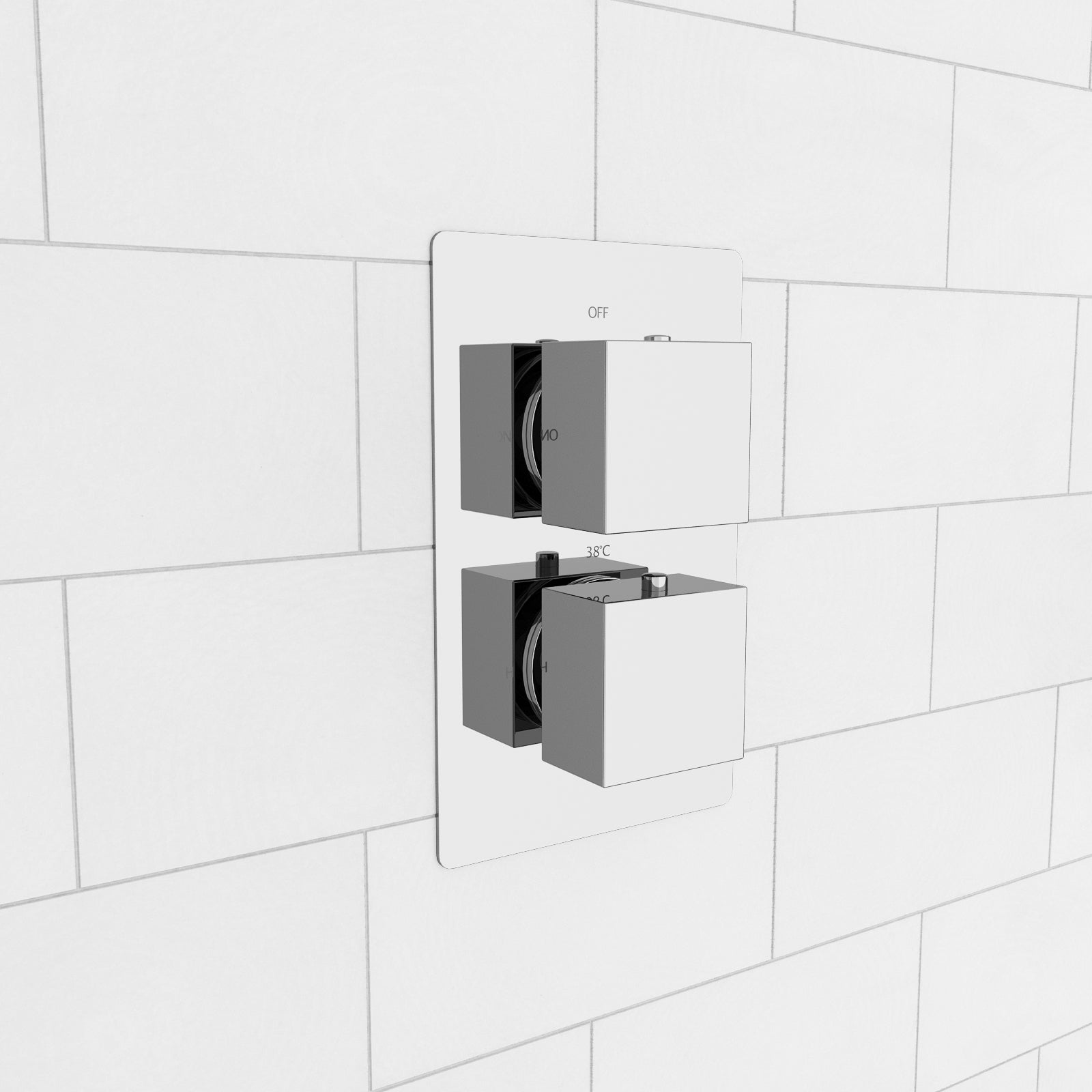 Chrome Square 2 Dial 1 Way Concealed Thermostatic Shower Mixer Valve