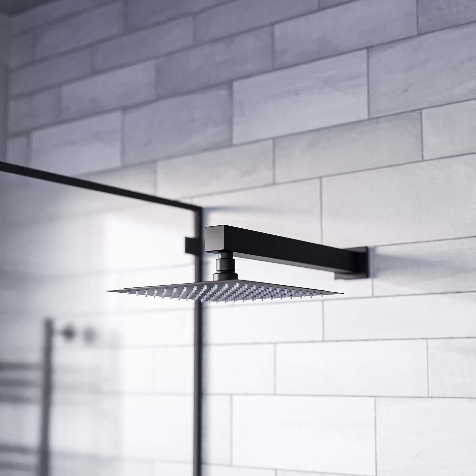 Temel Matte Black Concealed Thermostatic Mixer Valve, Slider Rail & Shower Head Set