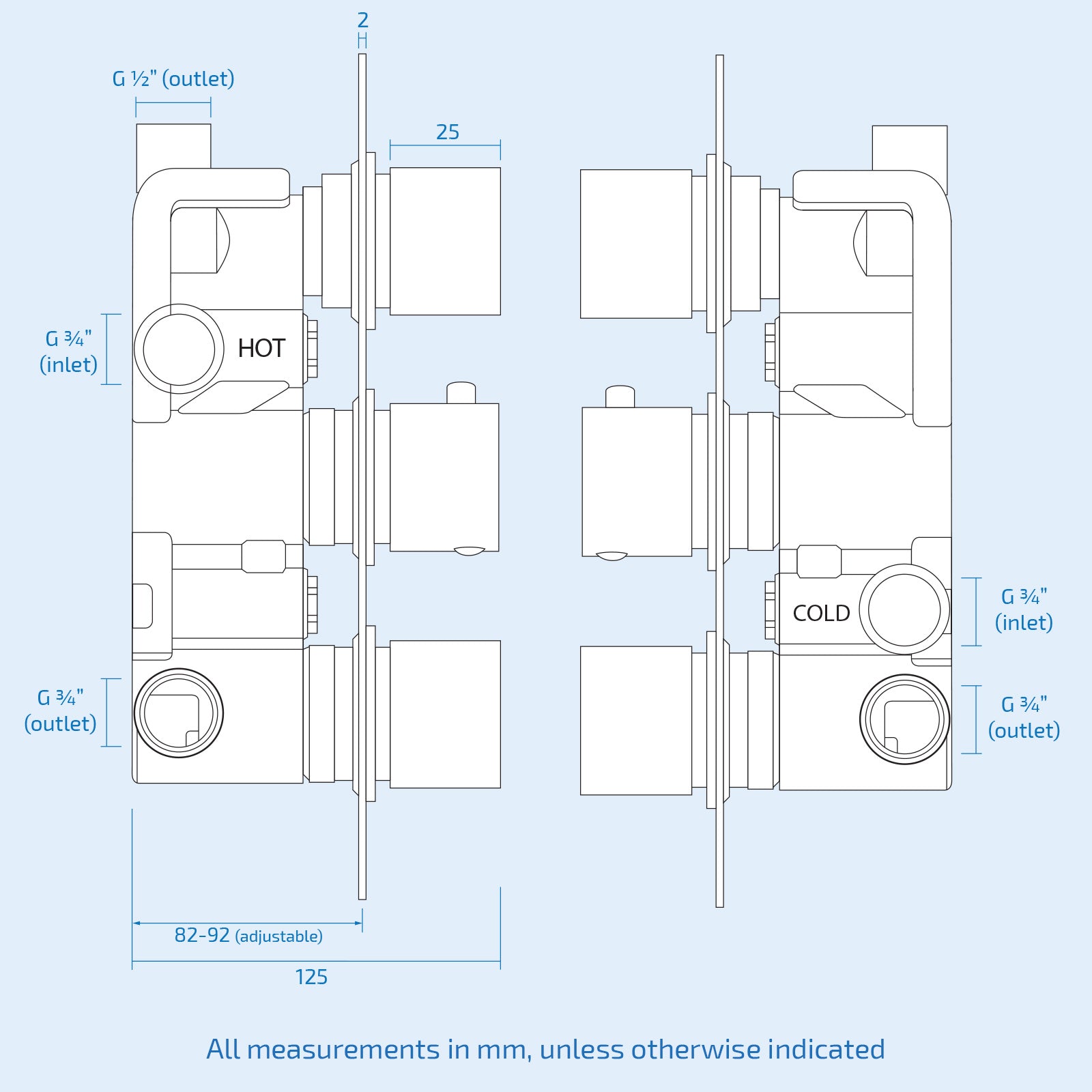 Olive 3 Dial 3 Outlet Concealed Thermostatic Shower - Square- Refined Valve