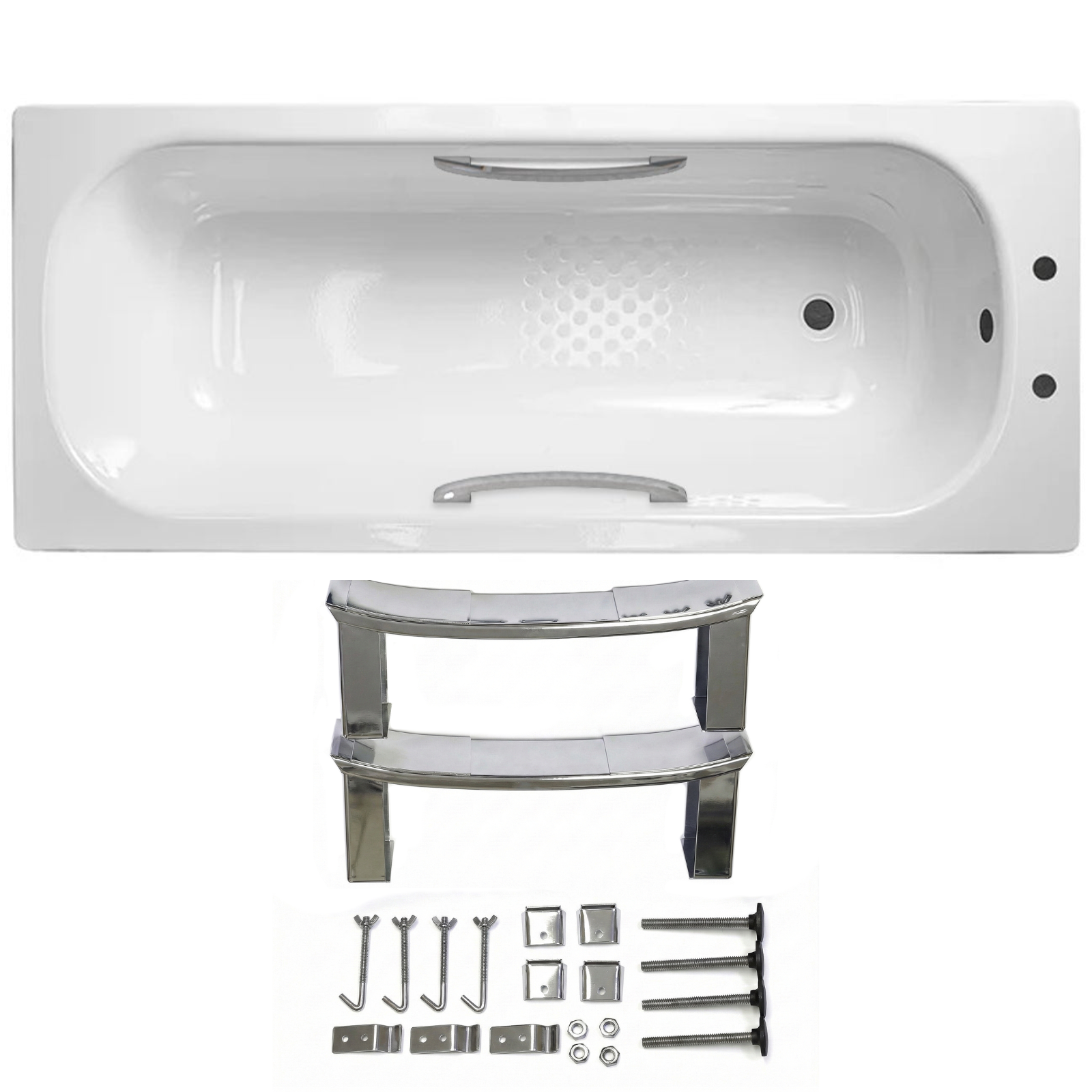 Small Bathroom Suite - Nanuya 400mm Matt Grey Cloakroom Basin Vanity Unit with Close Coupled Toilet & 1500mm Steel Enamel Bath with Handles
