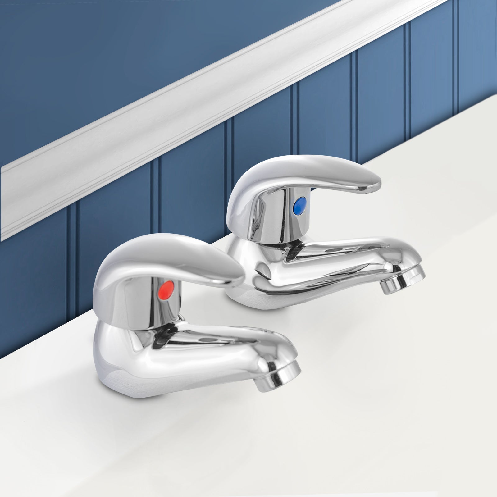Studio Modern Design Chrome Deck Mounted Twin Bath Filler Taps