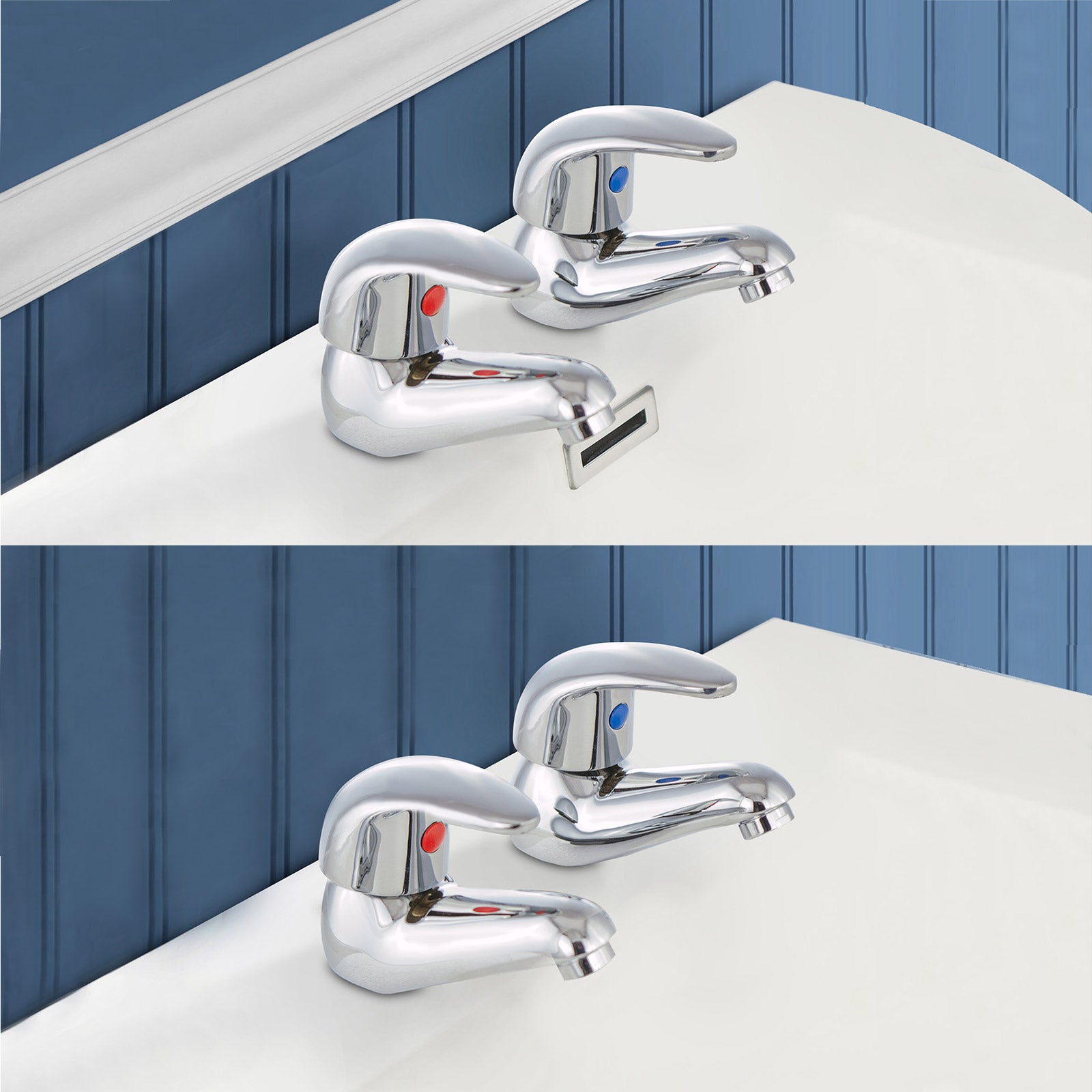 Studio Modern Set Of Chrome Twin Basin Mixer Taps & Twin Bath Filler Taps