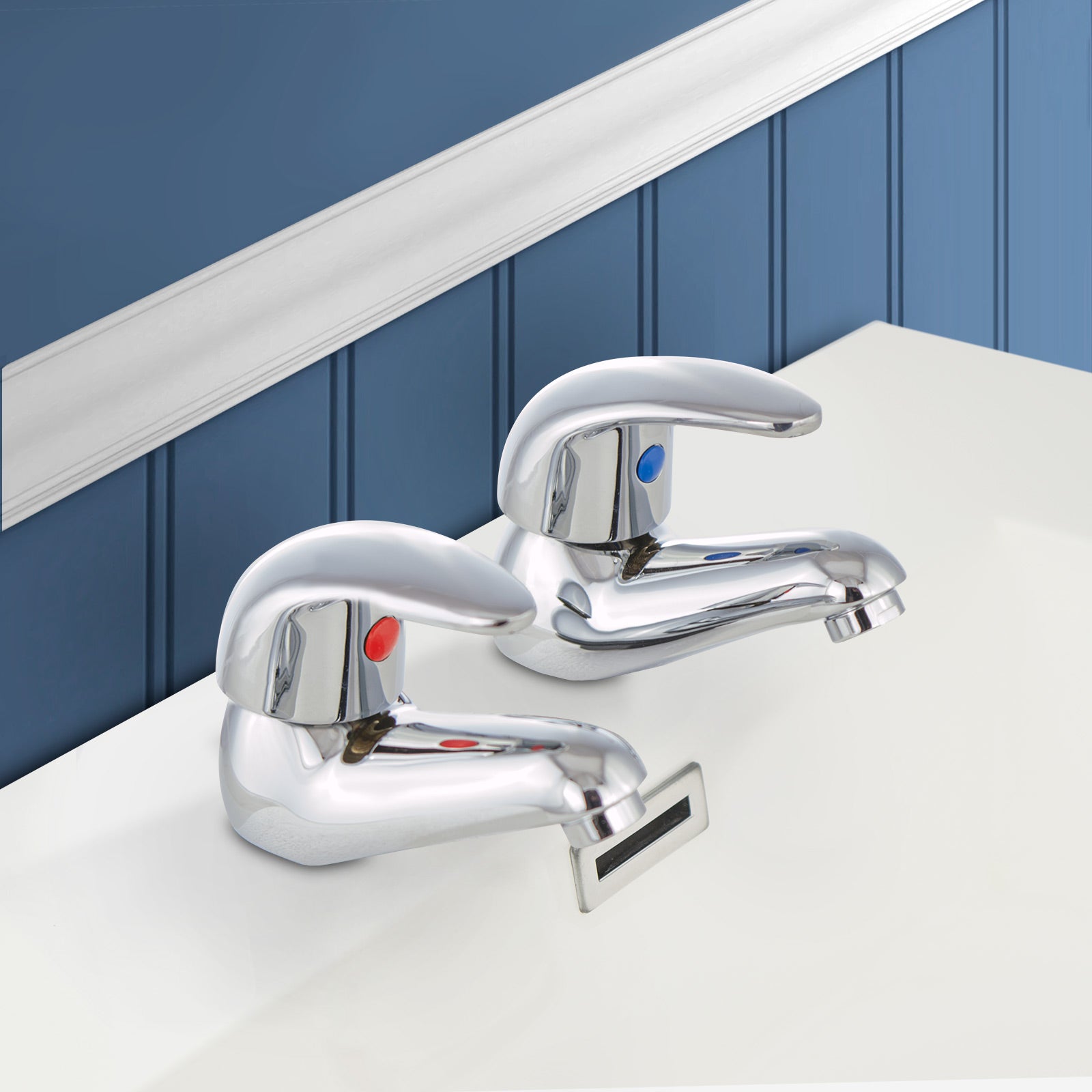 Studio Bathroom Set Of Basin Twin Taps and Deck Mounted Bath Filler Tap