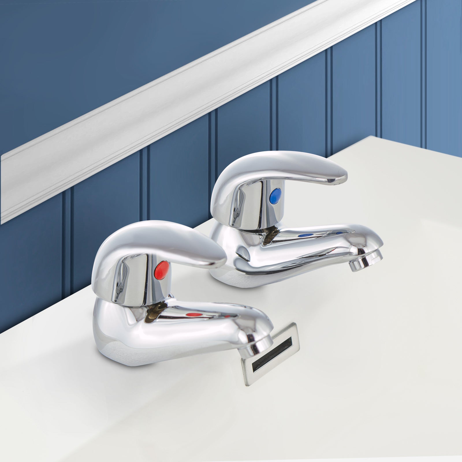 Studio Contemporary Set Of Twin Basin Taps & Bath Shower Mixer Tap With Handheld Kit