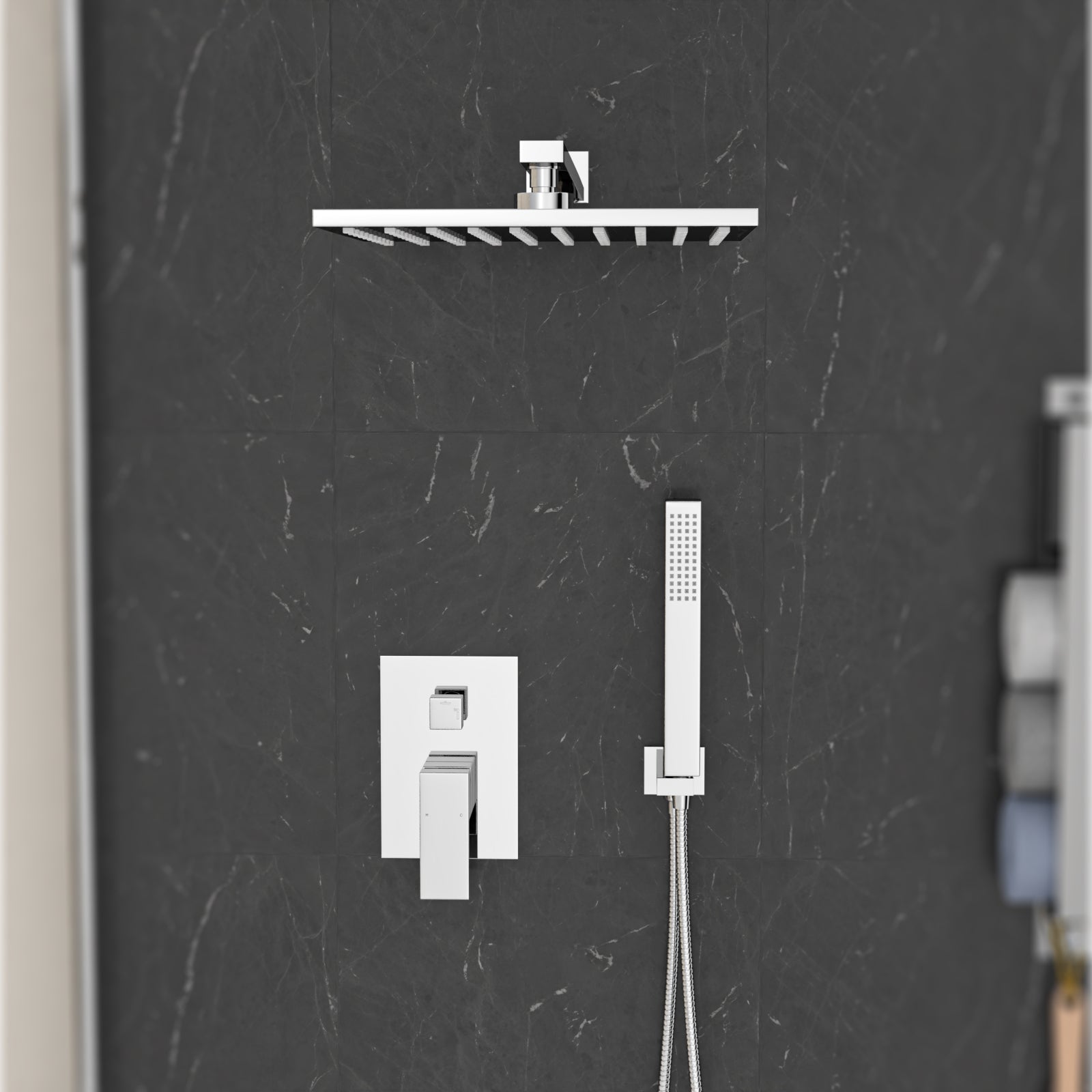 Chrome Conceal Shower Mixer with Diverter Hand Held Shower Head Set