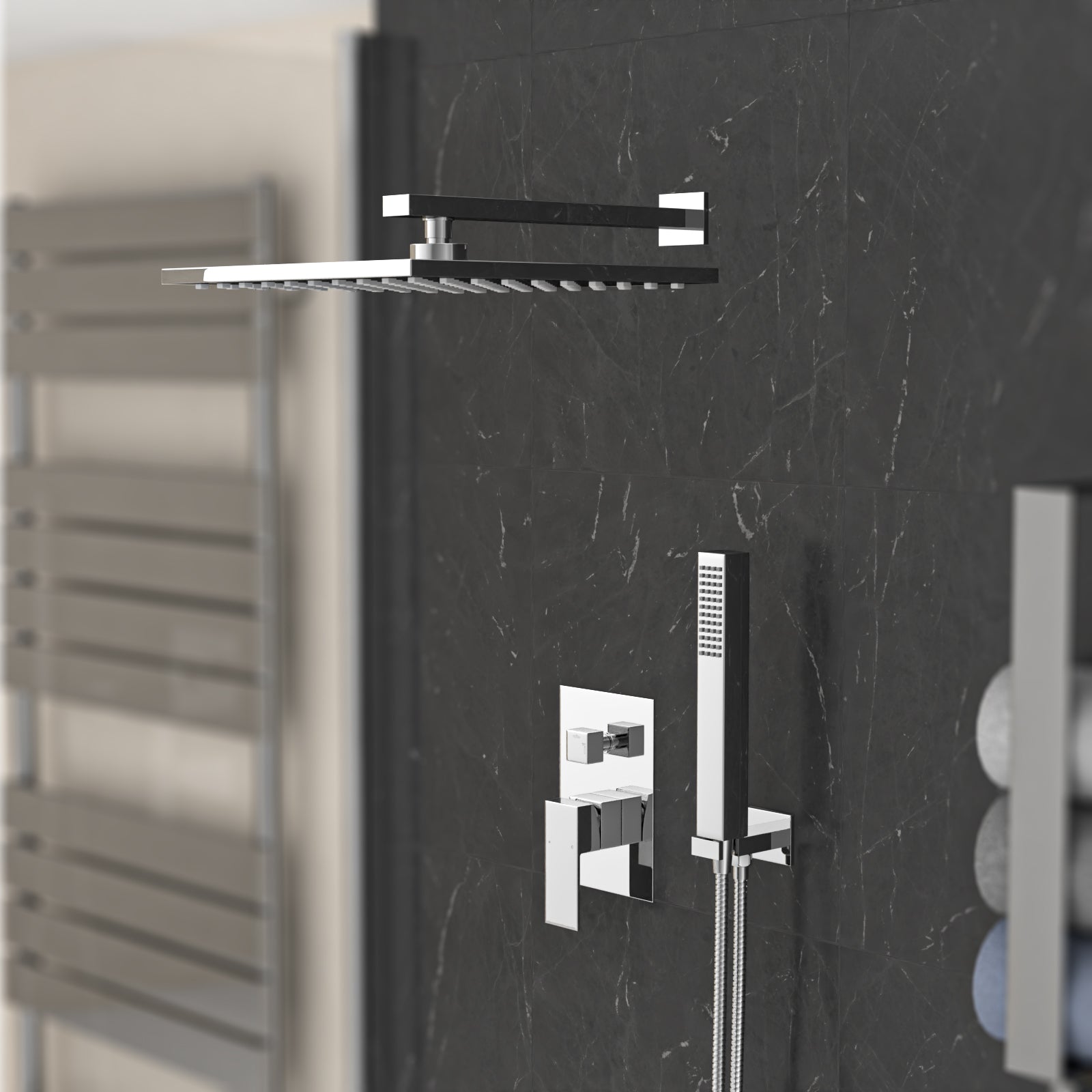 Chrome Conceal Shower Mixer with Diverter Hand Held Shower Head Set