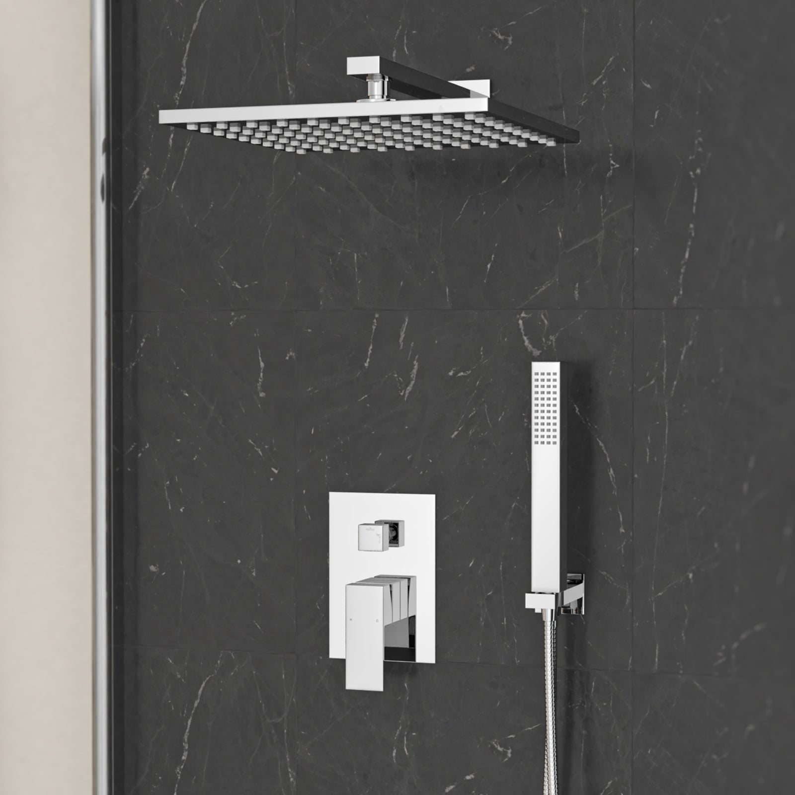 Chrome Conceal Shower Mixer with Diverter Hand Held Shower Head Set