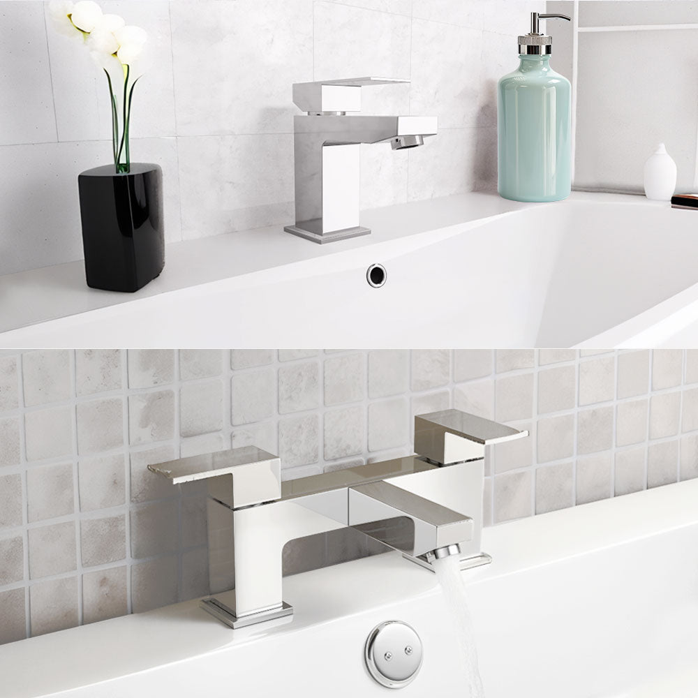 Brayton Modern Chrome Set Of Basin Sink Mixer Tap And Bath Filler + Waste