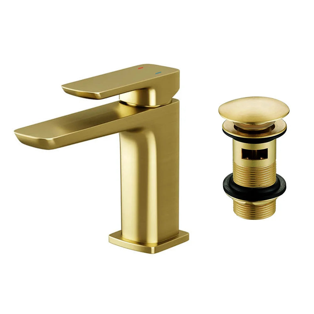Bathroom Suite - Alaska 1700mm Bathtub with Bath Screen, 600mm Basin Vanity & Close Coupled Toilet Set with Brushed Brass Fittings