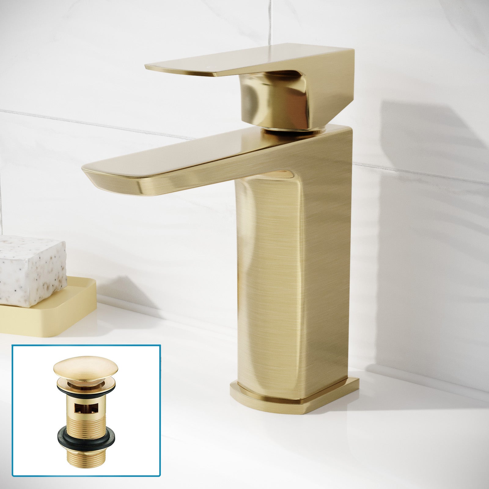 Brushed Brass Basin Mono Mixer Tap & Slotted Waste