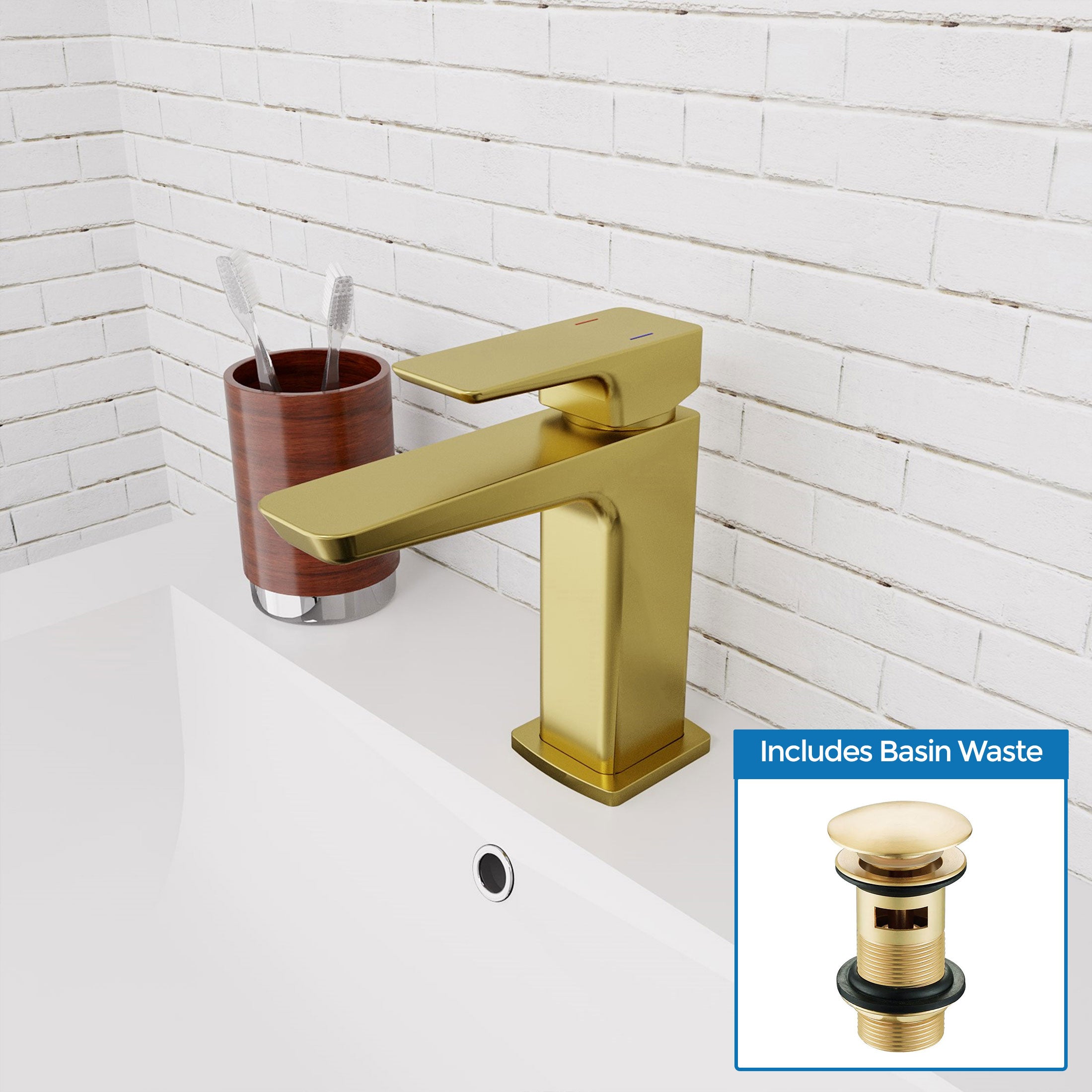 Brushed Brass Basin Mono Mixer Tap & Slotted Waste