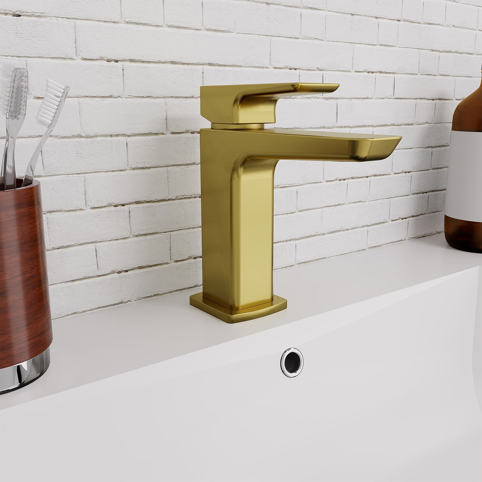 Astra Brushed Brass Square Basin Mono Mixer Tap