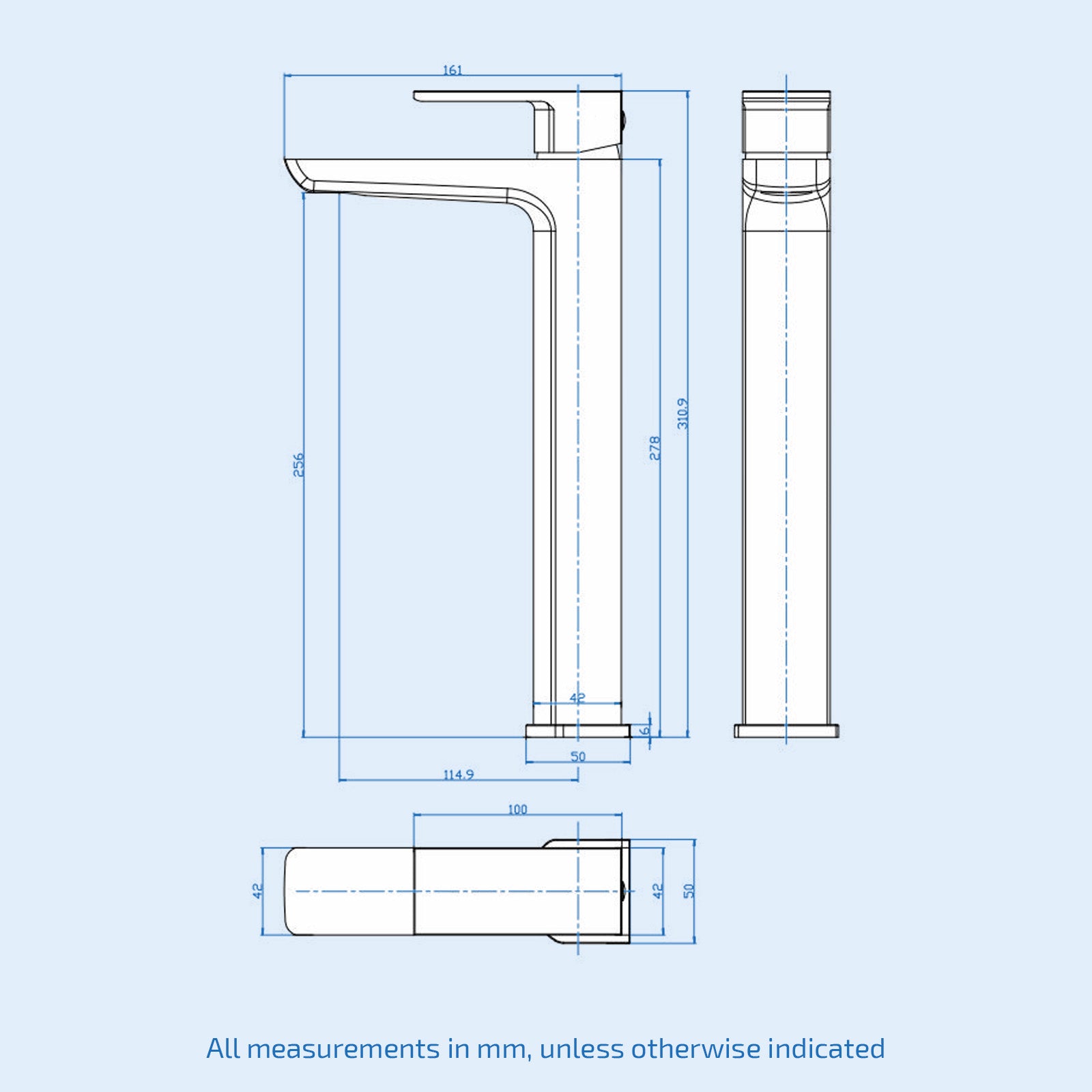 Tall Basin Mixer Brushed Brass Bathroom Tap