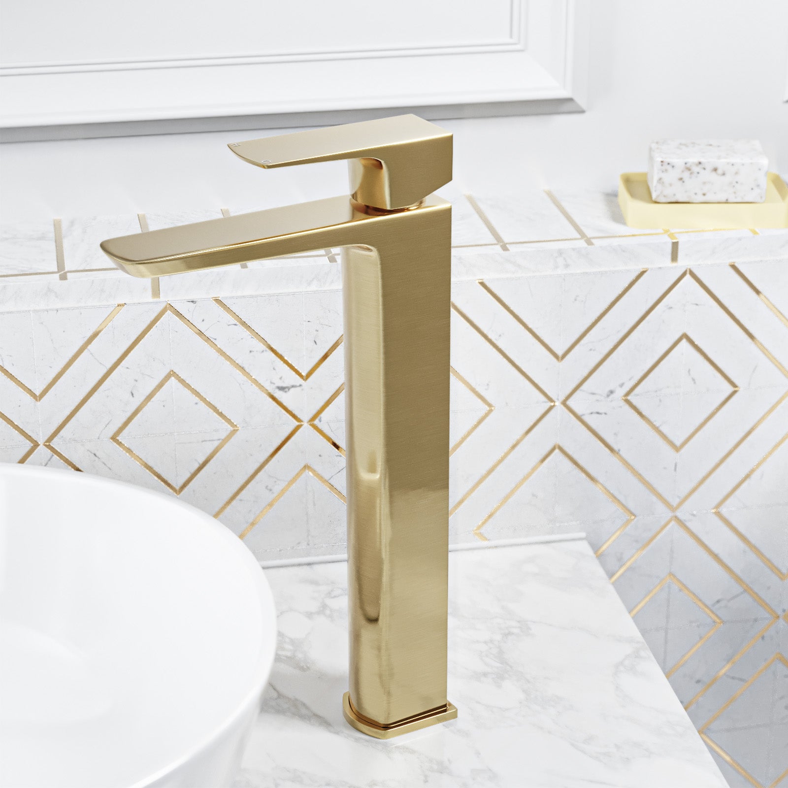 Tall Basin Mixer Brushed Brass Bathroom Tap