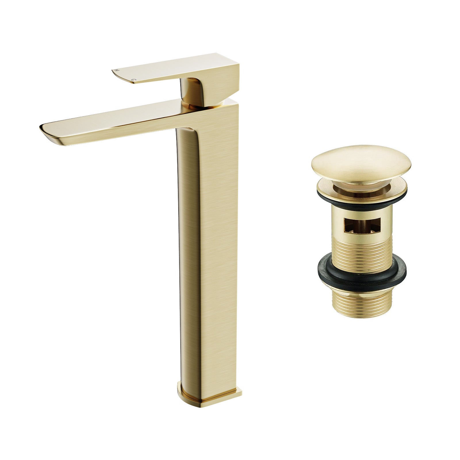 Brushed Brass Basin Mixer Tall Tap & Waste