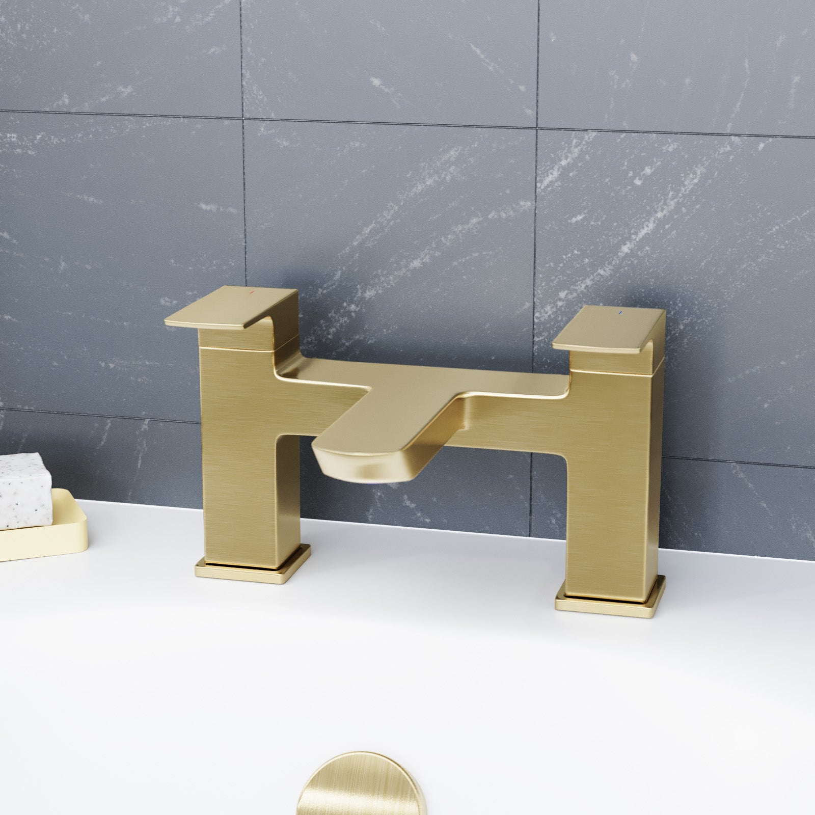Astra  Square Gold Brushed Brass Bathroom Square Deck Mounted Bath Filler Tap