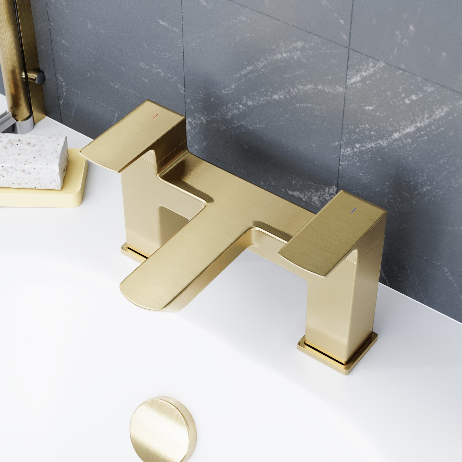 Astra  Square Gold Brushed Brass Bathroom Square Deck Mounted Bath Filler Tap