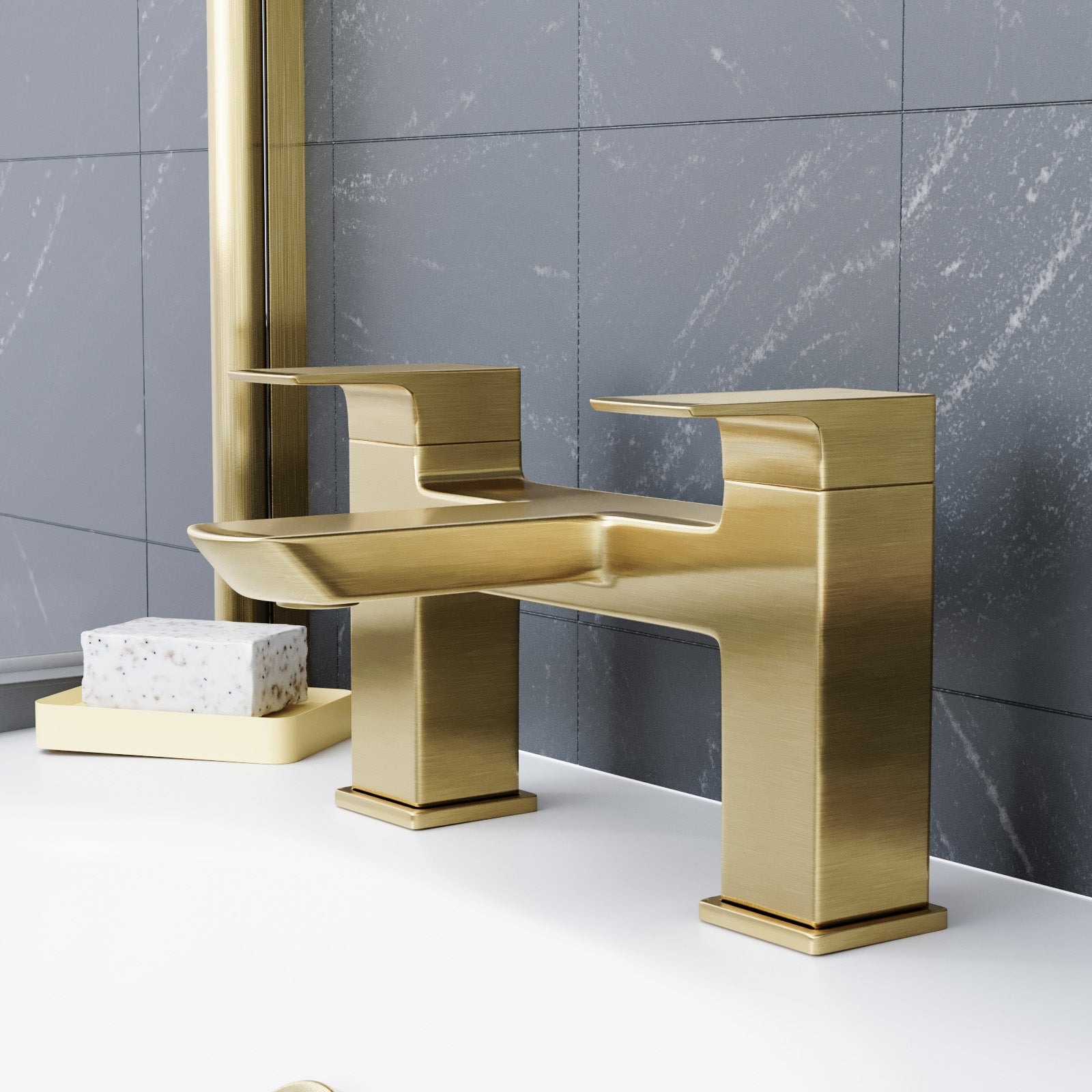 Astra  Square Gold Brushed Brass Bathroom Square Deck Mounted Bath Filler Tap