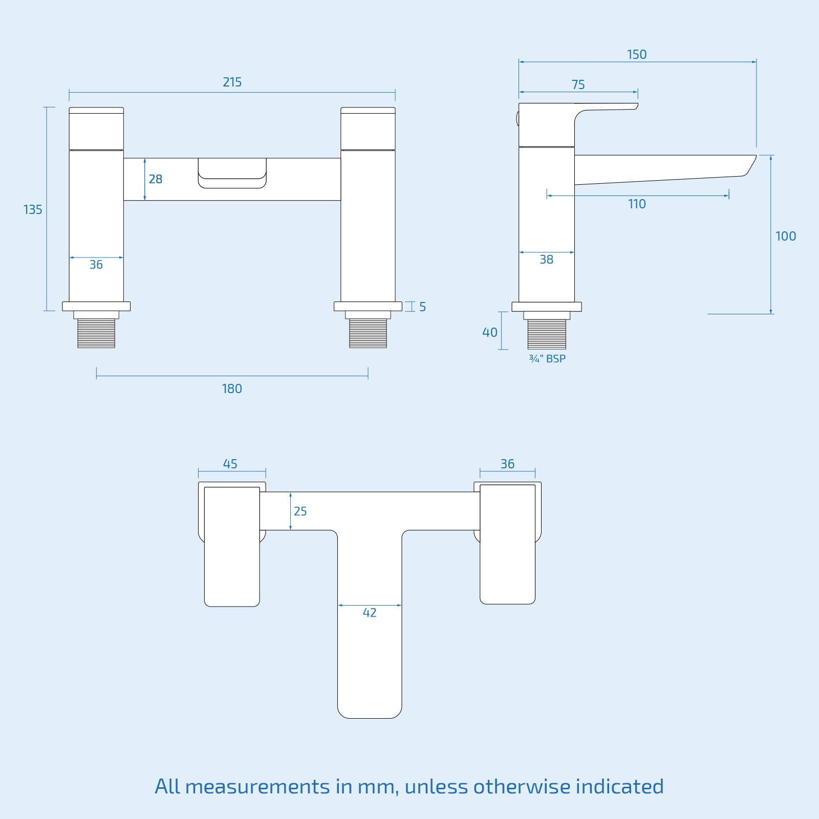 Astra  Square Gold Brushed Brass Bathroom Square Deck Mounted Bath Filler Tap