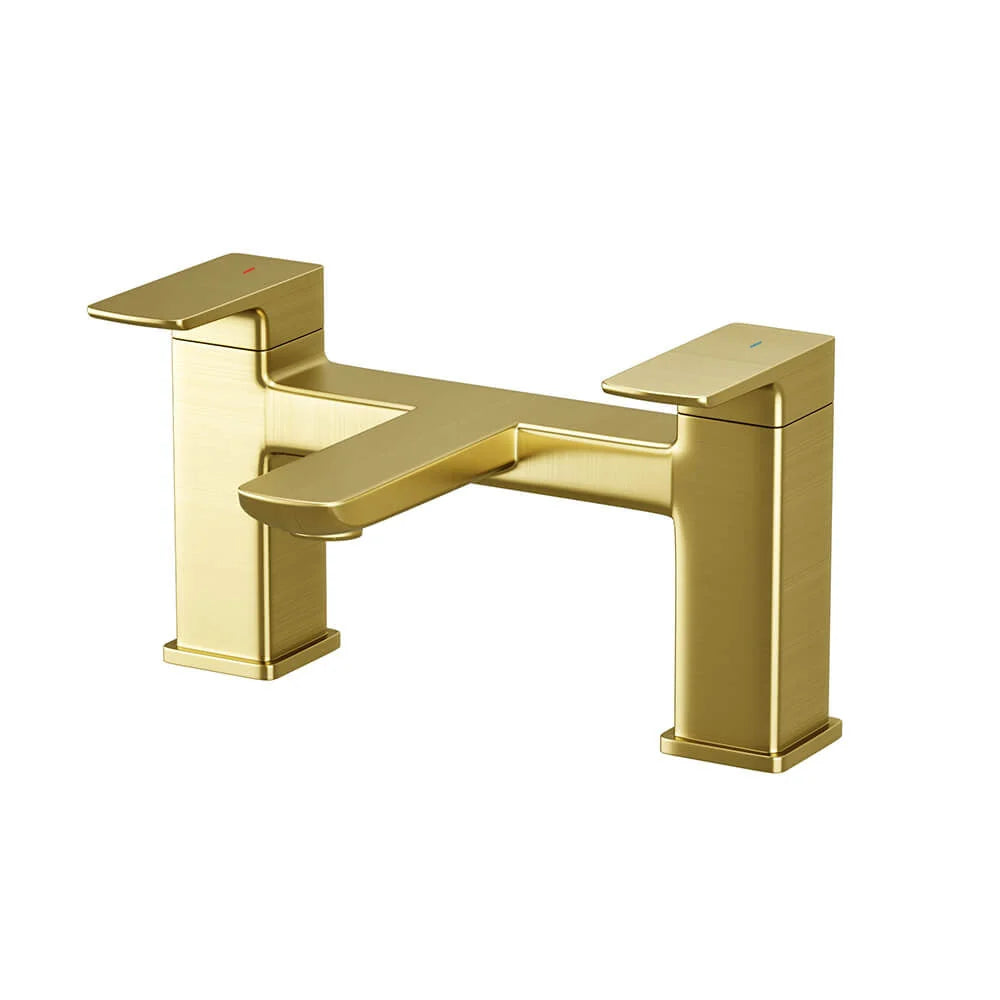 Bathroom Suite - Alaska 1700mm Bathtub with Bath Screen, 600mm Basin Vanity & Close Coupled Toilet Set with Brushed Brass Fittings