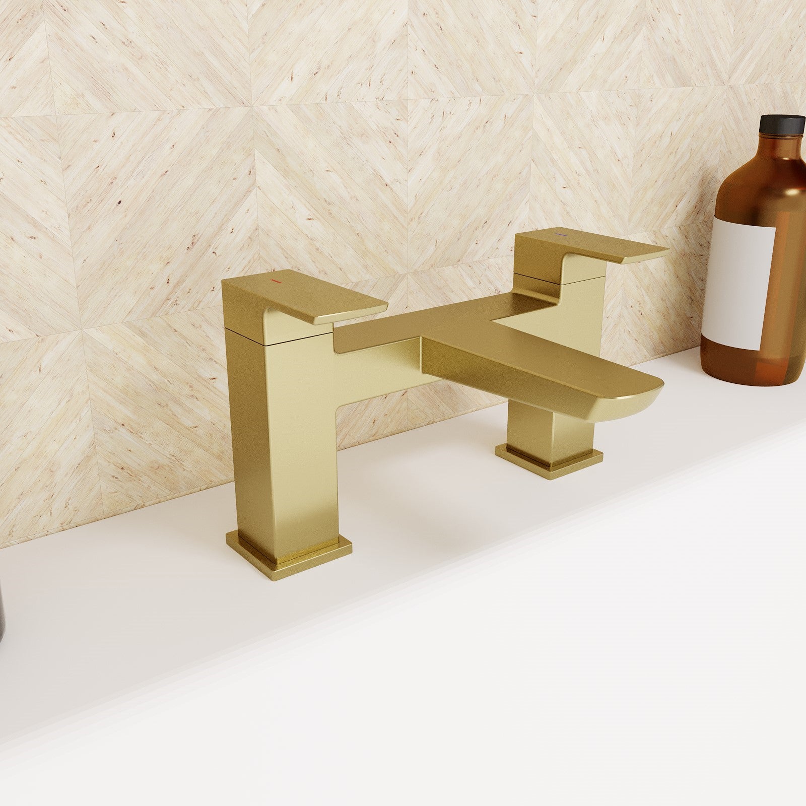 Astra  Square Gold Brushed Brass Bathroom Square Deck Mounted Bath Filler Tap