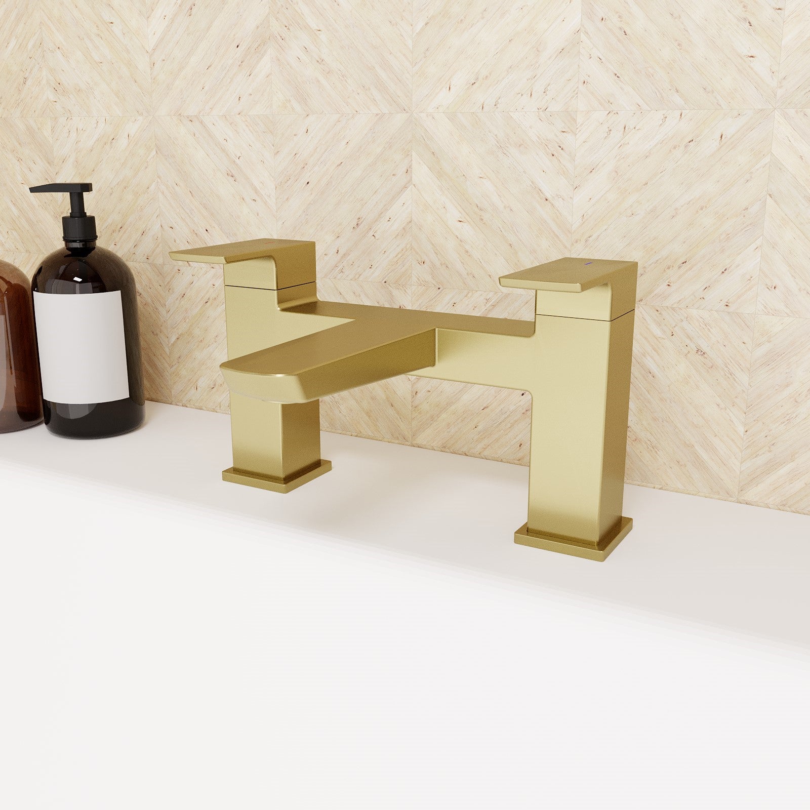 Astra  Square Gold Brushed Brass Bathroom Square Deck Mounted Bath Filler Tap