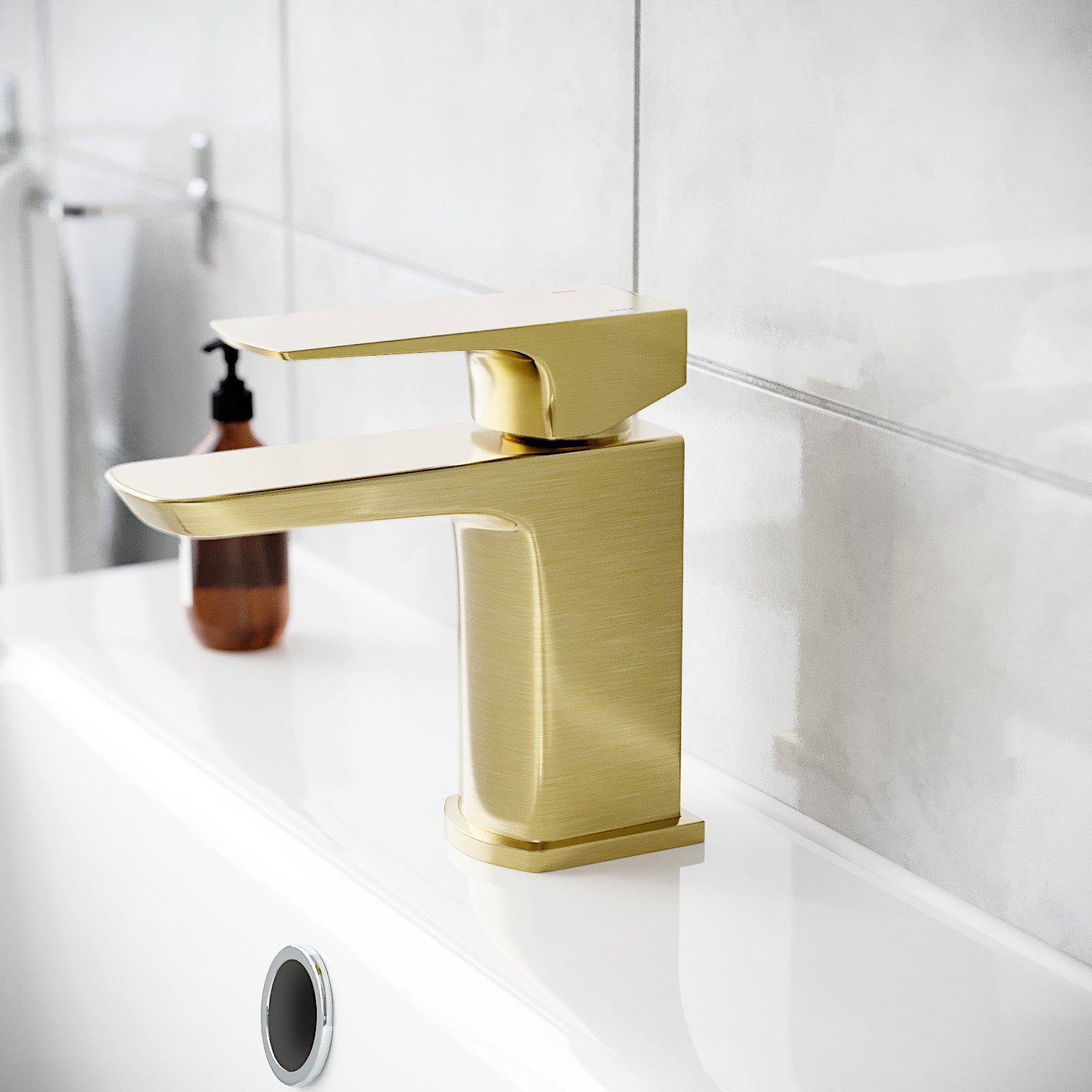 Astra Cloakroom Brushed Brass Square Basin Mono Mixer Tap