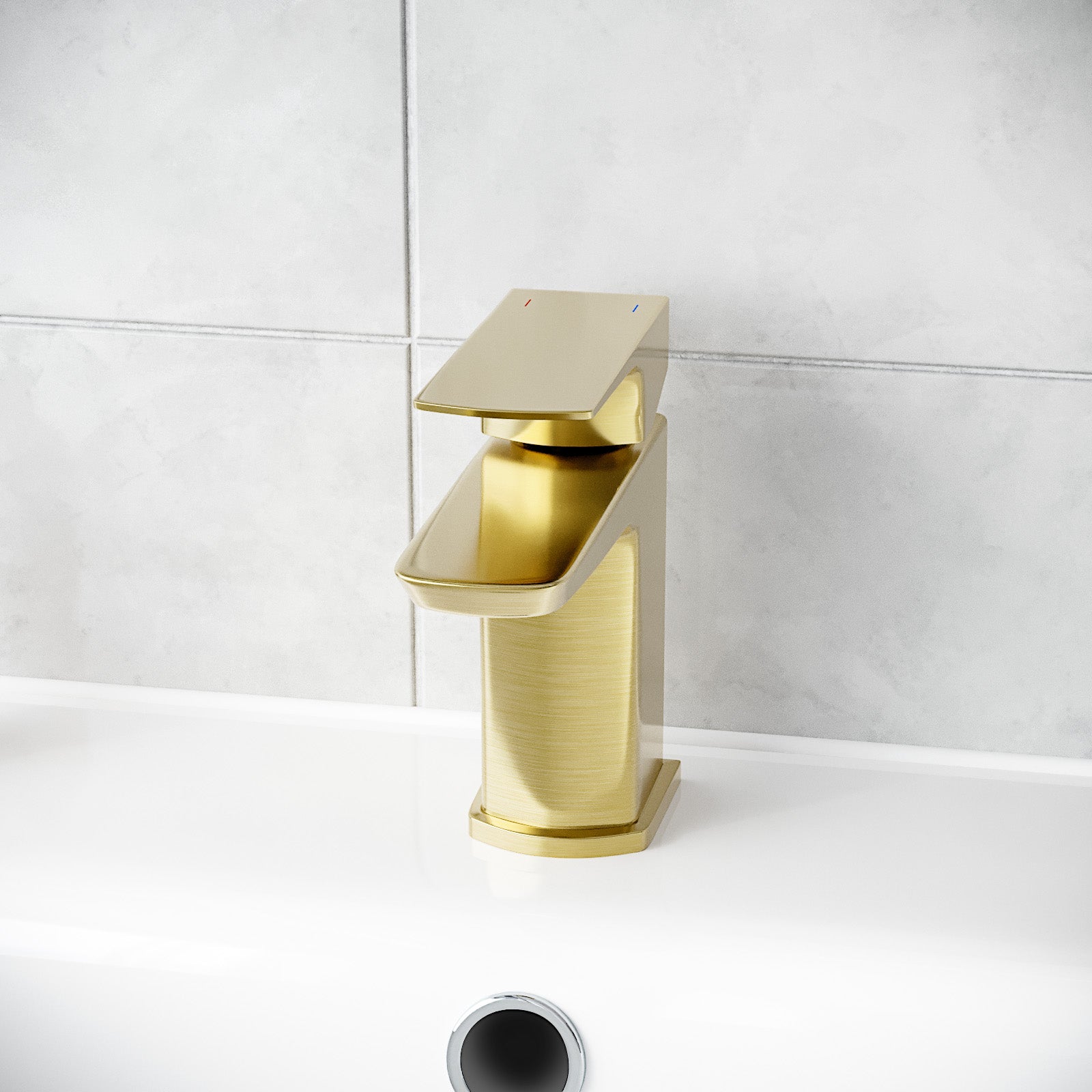 Astra Cloakroom Brushed Brass Square Basin Mono Mixer Tap