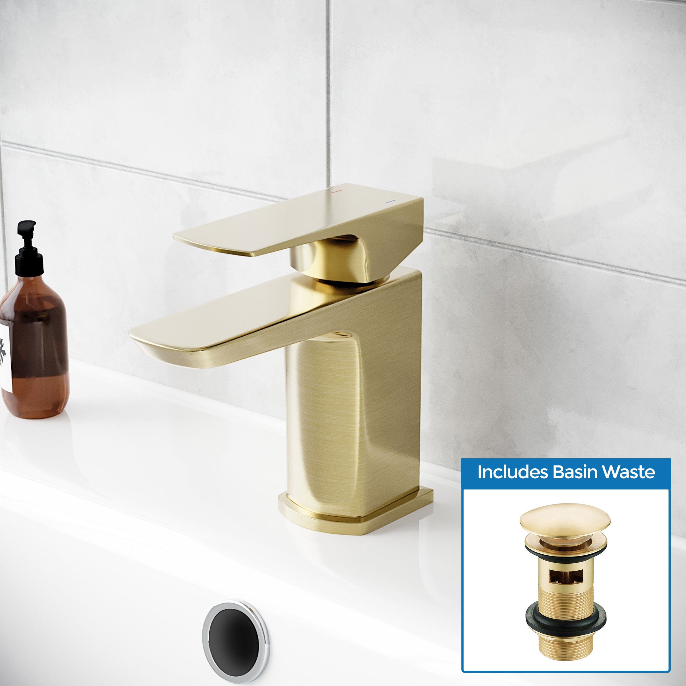 Astra Cloakroom Brushed Brass Square Basin Mono Mixer Tap