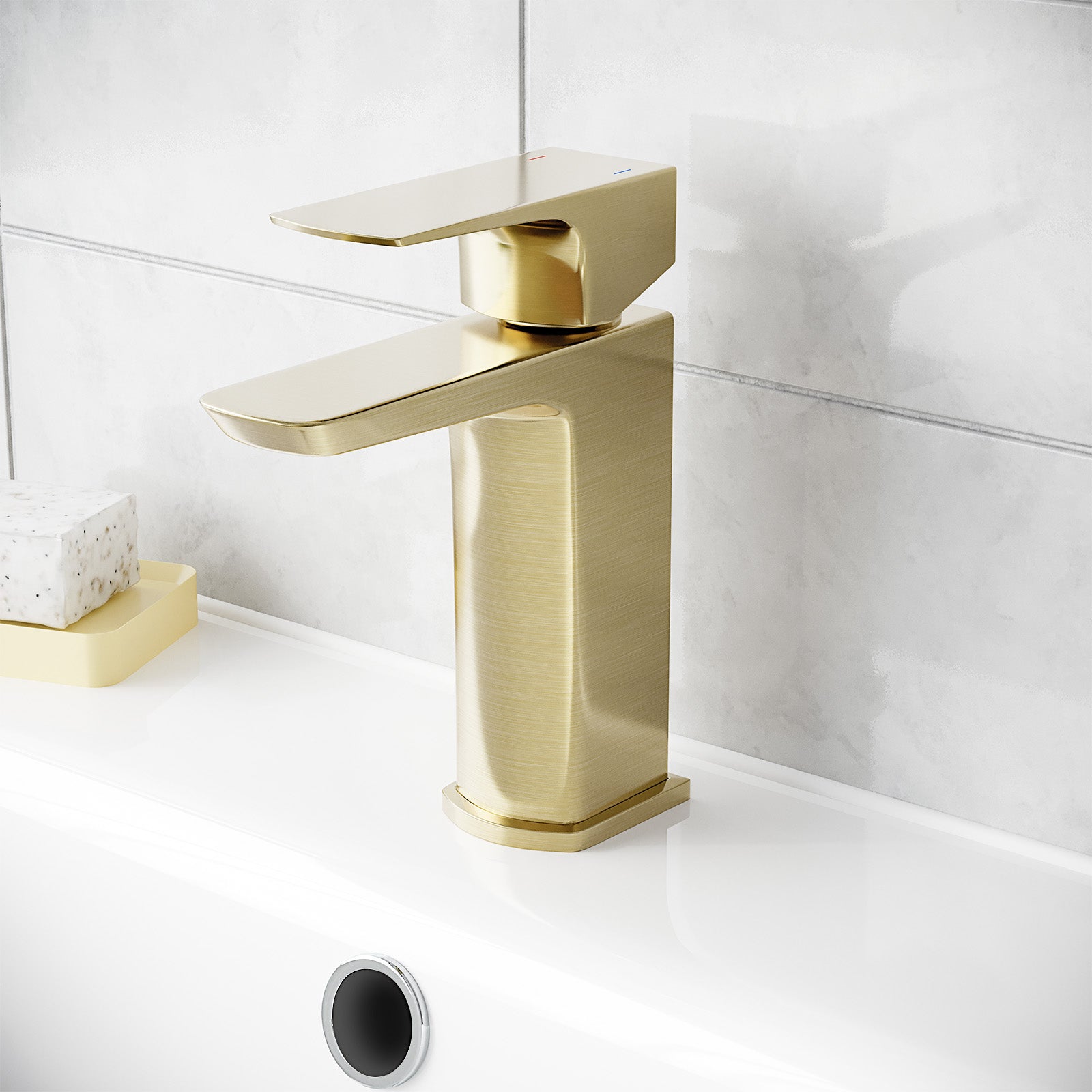 Astra Brushed Brass Square Basin Mono Mixer Tap + Waste