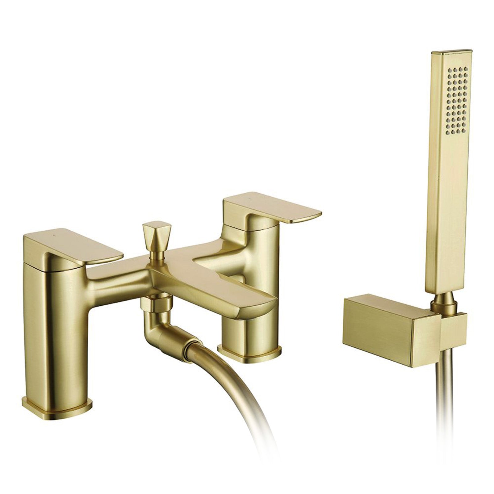 Astra Brushed Brass Designer Square Bath Shower Mixer Tap with Handheld Kit