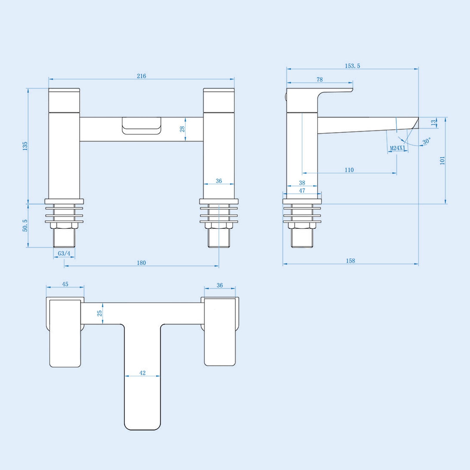 Astra Brushed Brass Designer Square Deck Mounted Bath Filler Tap