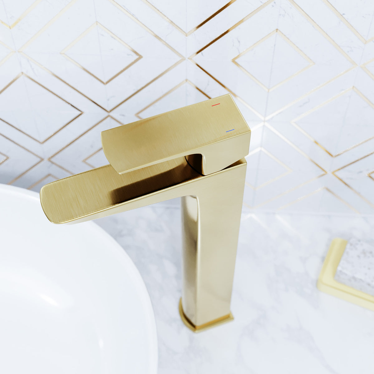 Astra Modern Countertop Gold Finish Brushed Brass Tall Square Basin Mono Mixer Tap