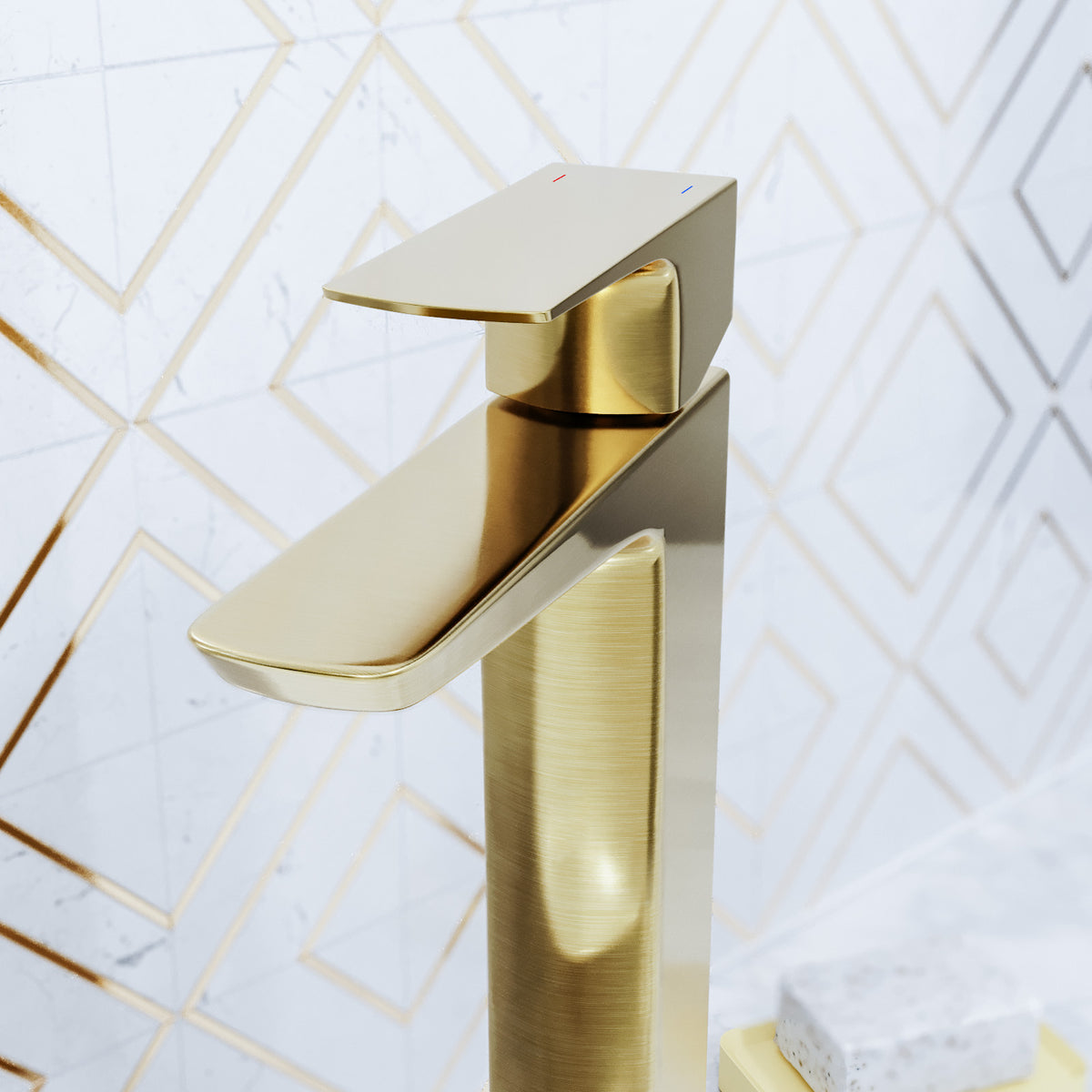 Astra Modern Countertop Gold Finish Brushed Brass Tall Square Basin Mono Mixer Tap