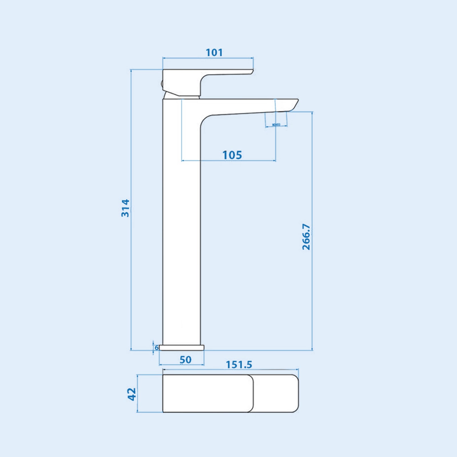 Astra Modern Countertop Gold Finish Brushed Brass Tall Square Basin Mono Mixer Tap