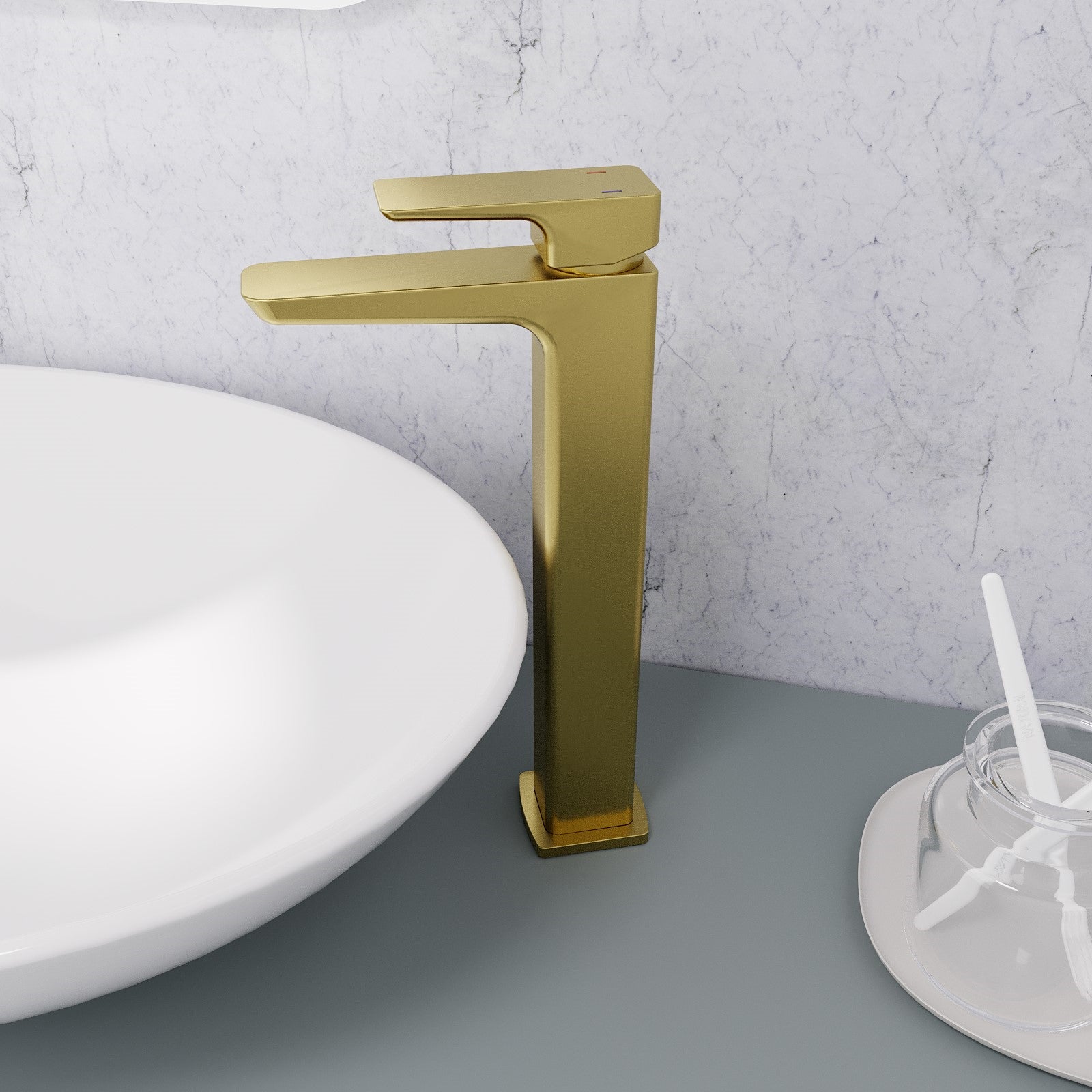 Astra Modern Countertop Gold Finish Brushed Brass Tall Square Basin Mono Mixer Tap