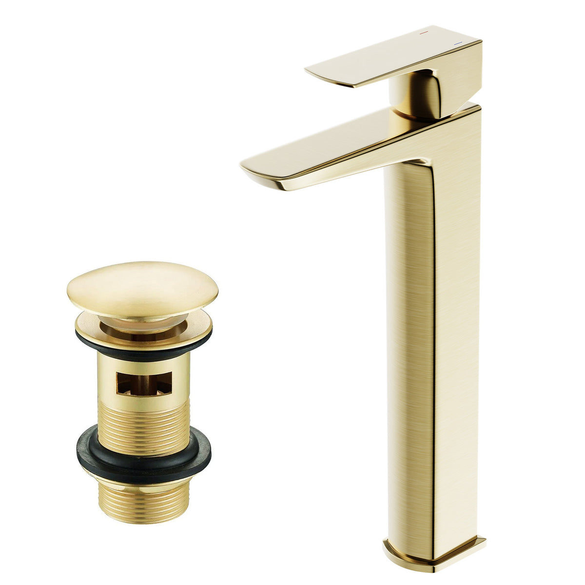 Astra Modern Countertop Gold Finish Brushed Brass Tall Square Basin Mono Mixer Tap