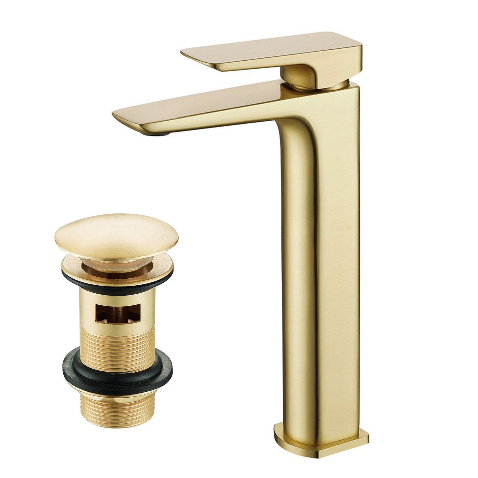 Astra Modern Countertop Gold Finish Brushed Brass Tall Square Basin Mono Mixer Tap