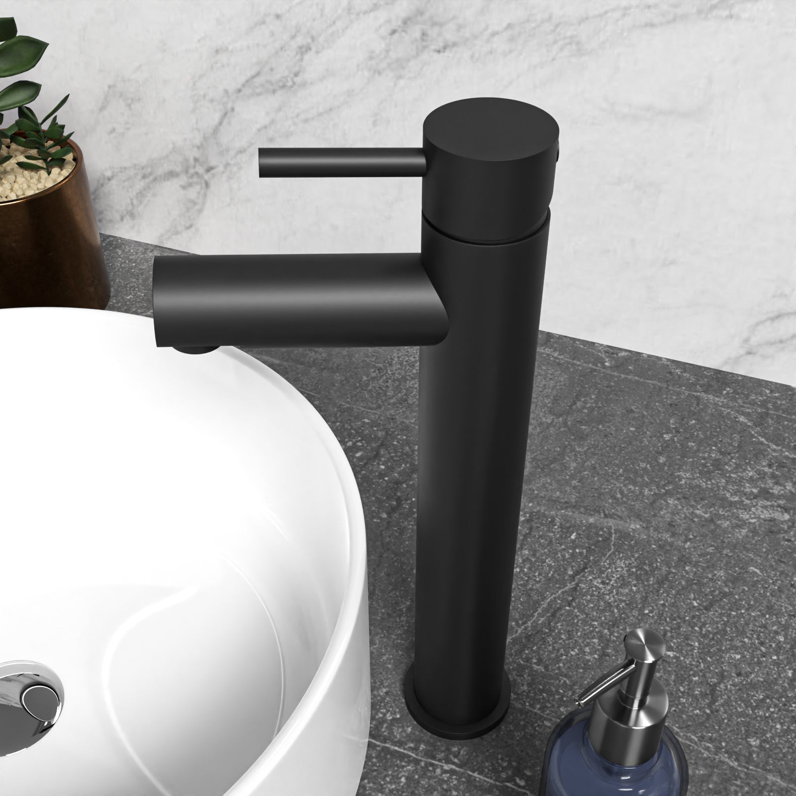 Matte Black Brass Basin Mono Mixer Single Lever Tap & Waste