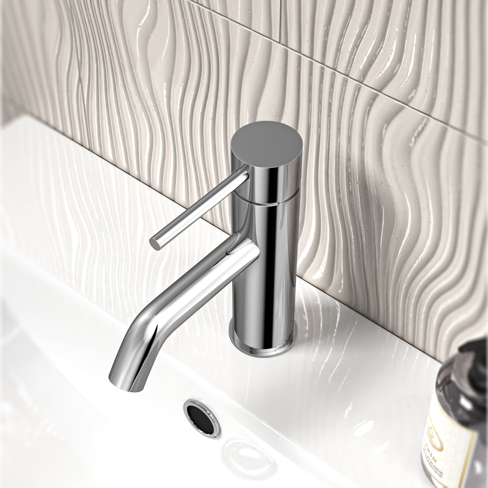 Chrome Deck Mounted Round Single Lever Basin Mono Tap