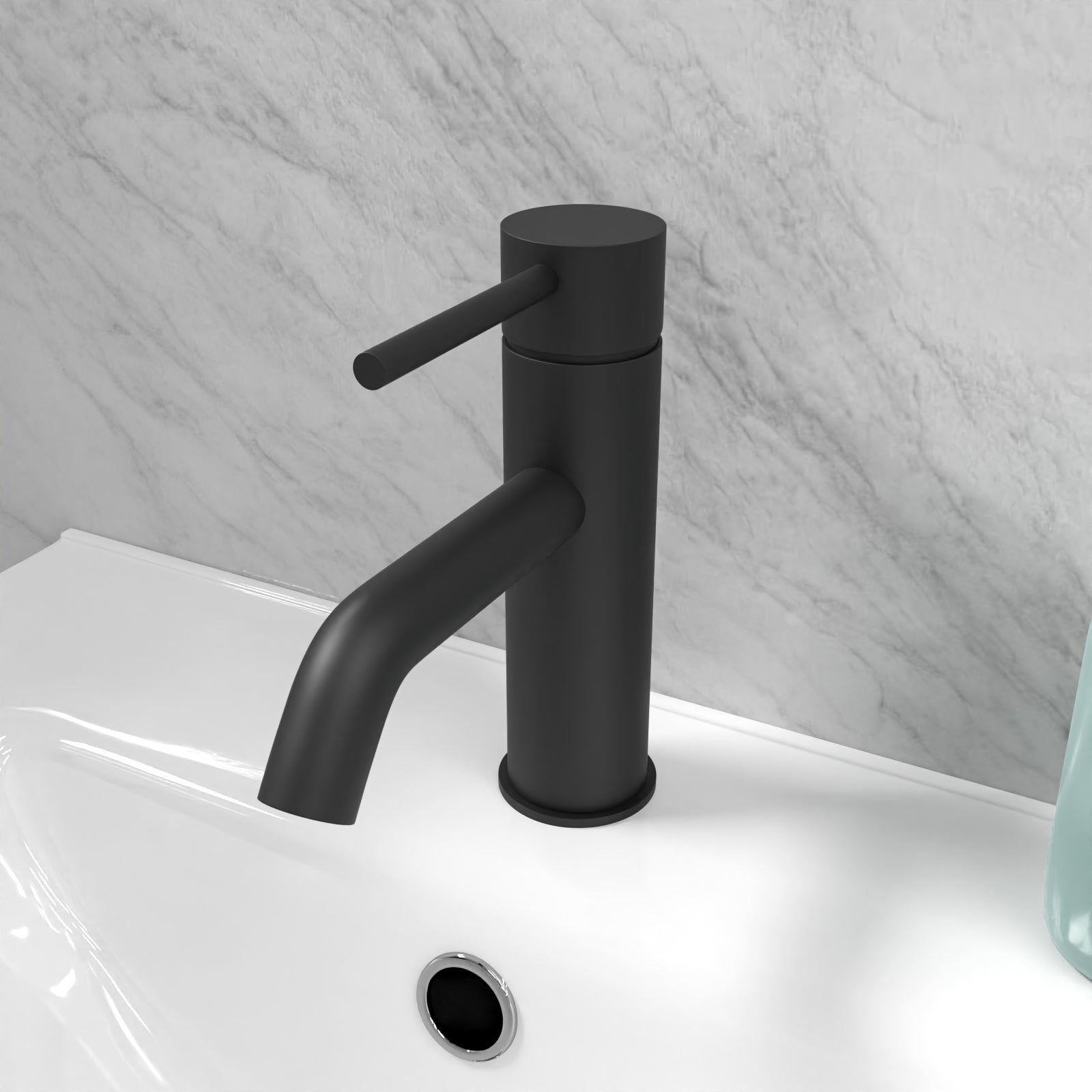 Matt Black Deck Mounted Round Single Lever Basin Mono Mixer Tap