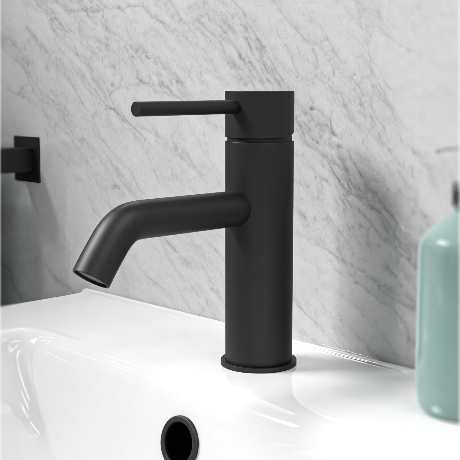 Matt Black Deck Mounted Round Single Lever Basin Mono Mixer Tap