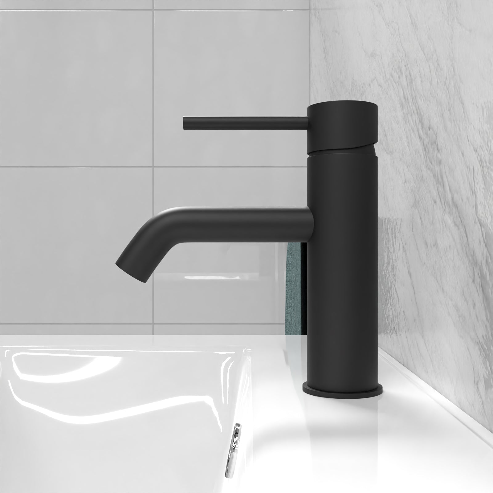 Matt Black Deck Mounted Round Single Lever Basin Mono Mixer Tap