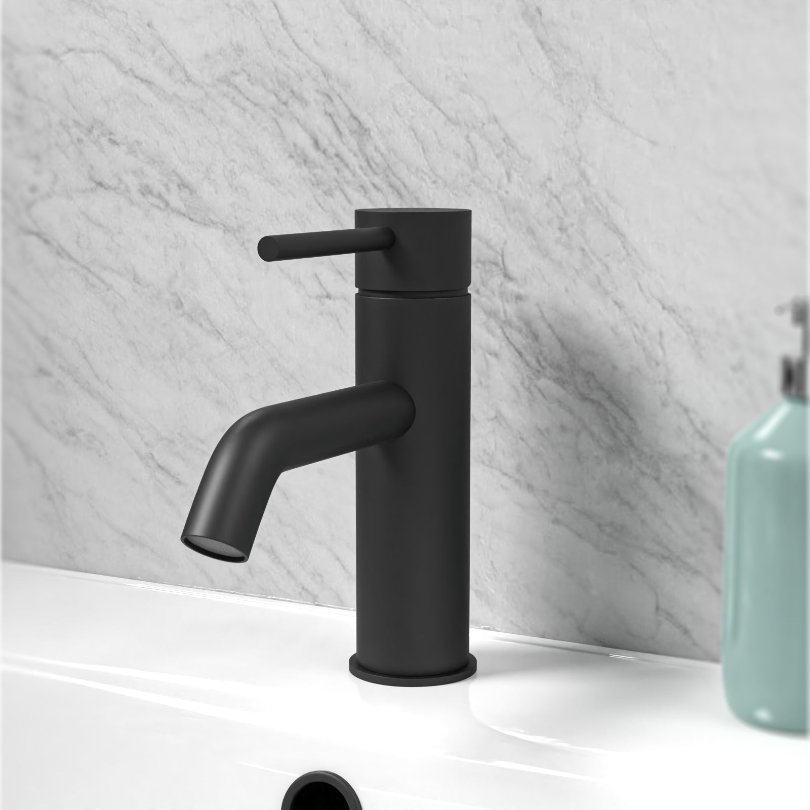 Matt Black Deck Mounted Round Single Lever Basin Mono Mixer Tap