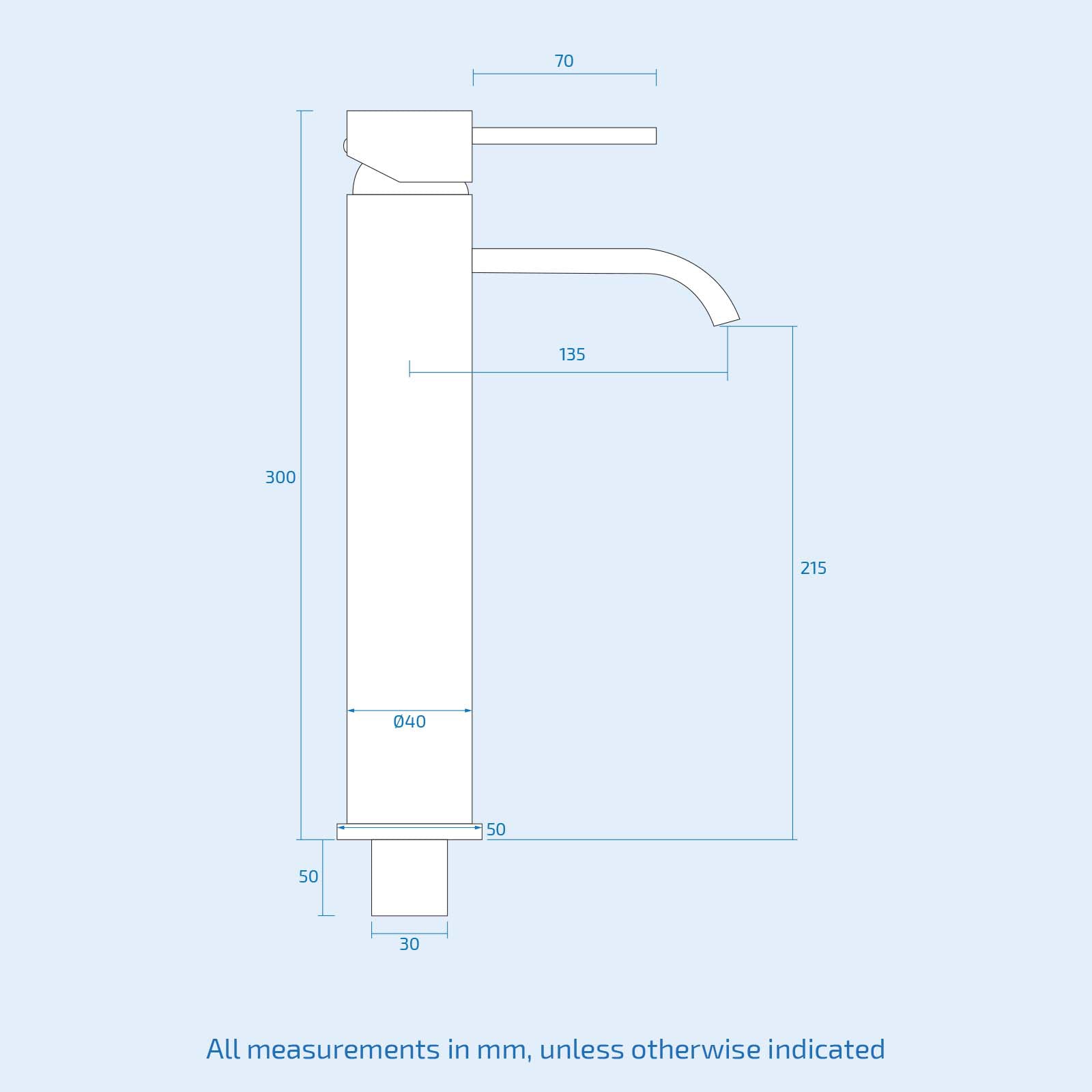 Brushed Brass Tall Basin Mixer Tap with Unslotted Waste