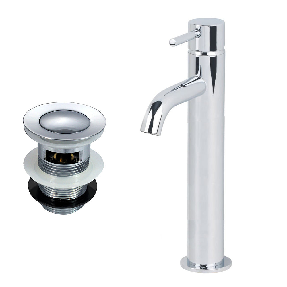 Chrome Round Single Lever High Rise Basin Mono Mixer Tap with Waste