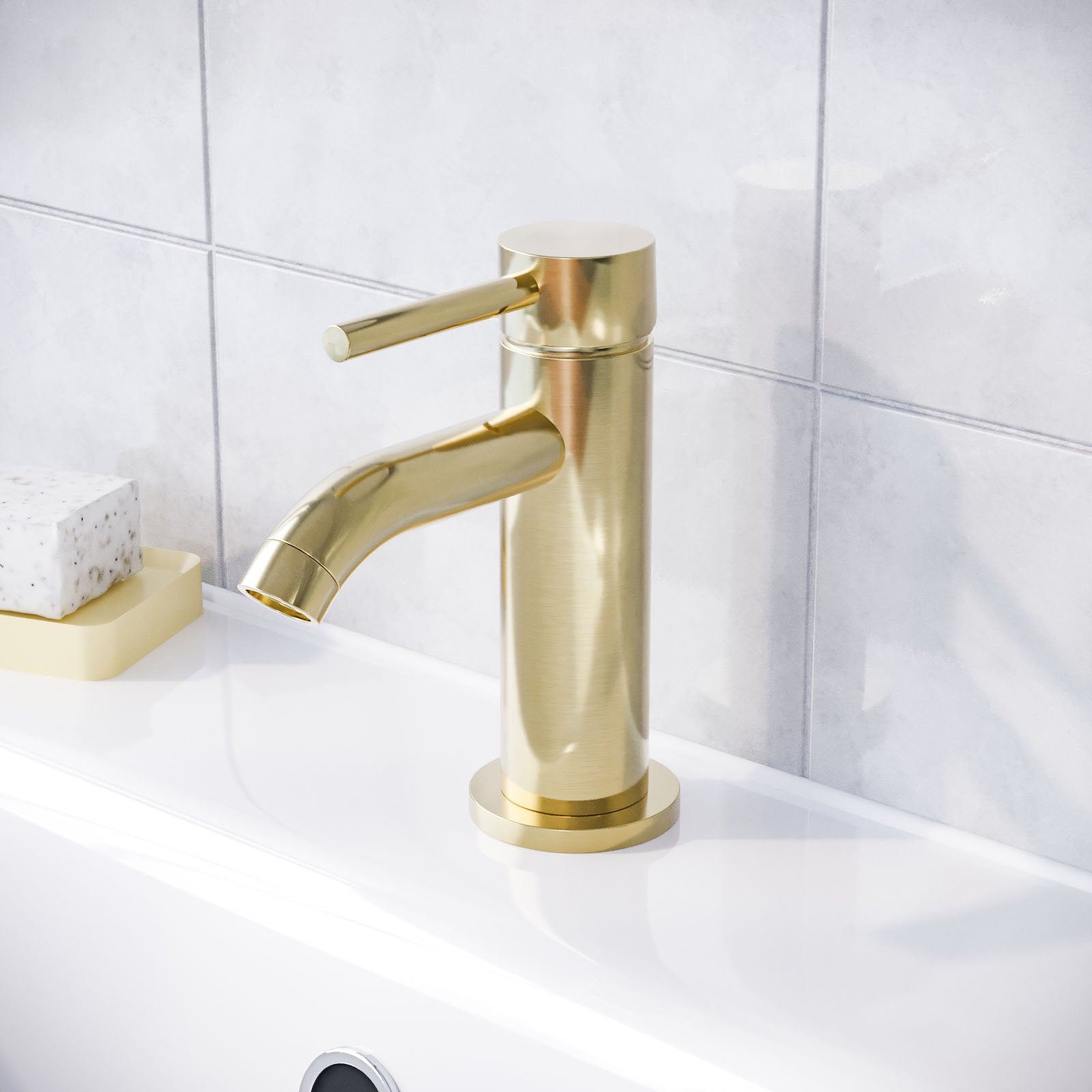 Brushed Brass Cloakroom Round Basin Mono Mixer Tap